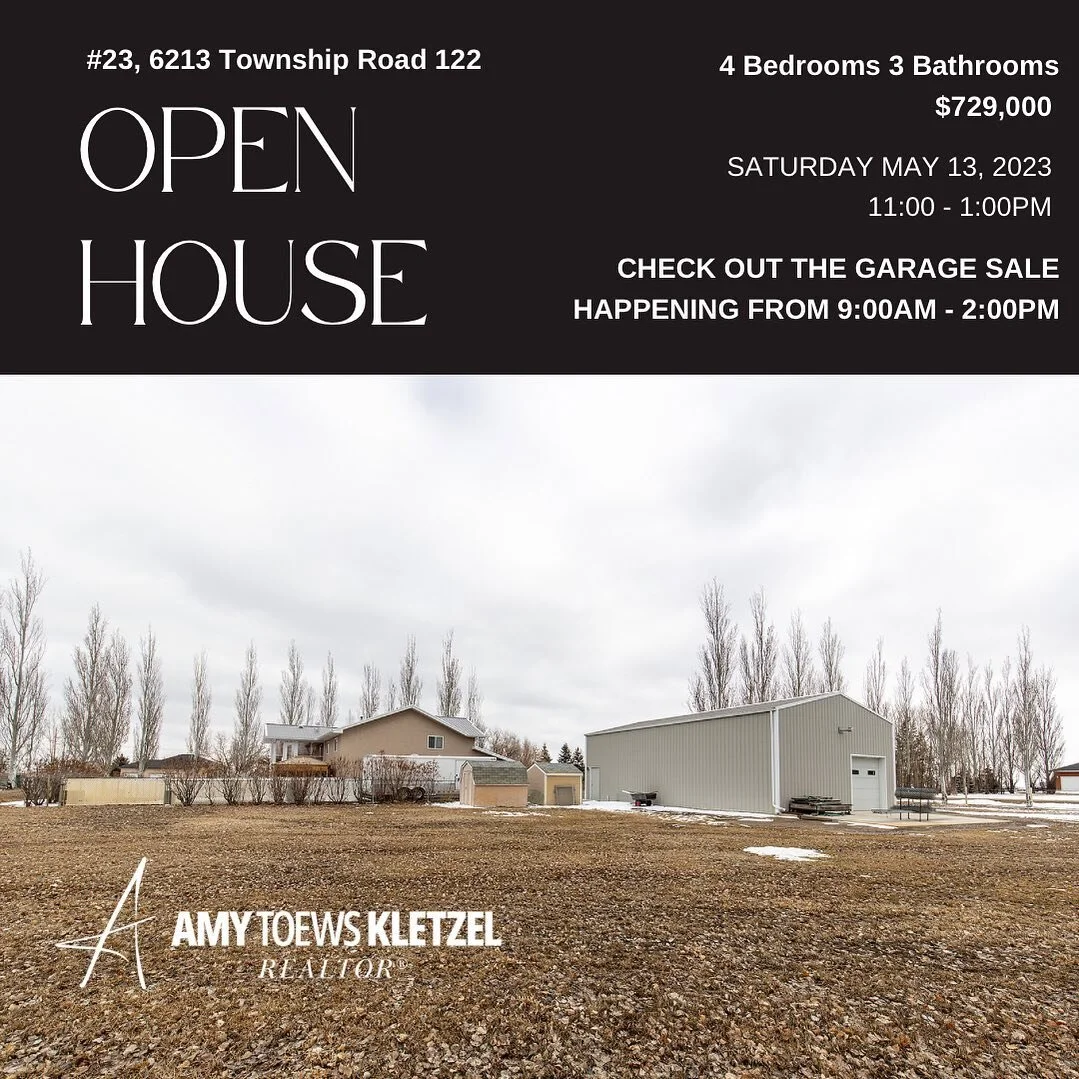 Open House - 23, 6213 Township Road 122

Saturday May 13, 2023 from 11:00-1:00pm

Peace and quiet right at the city limits! Come check out this 4 🛌 3 🛀 home situated on 1.24 acres of land with a double attached garage AND a 30&rsquo;x50&rsquo; shop