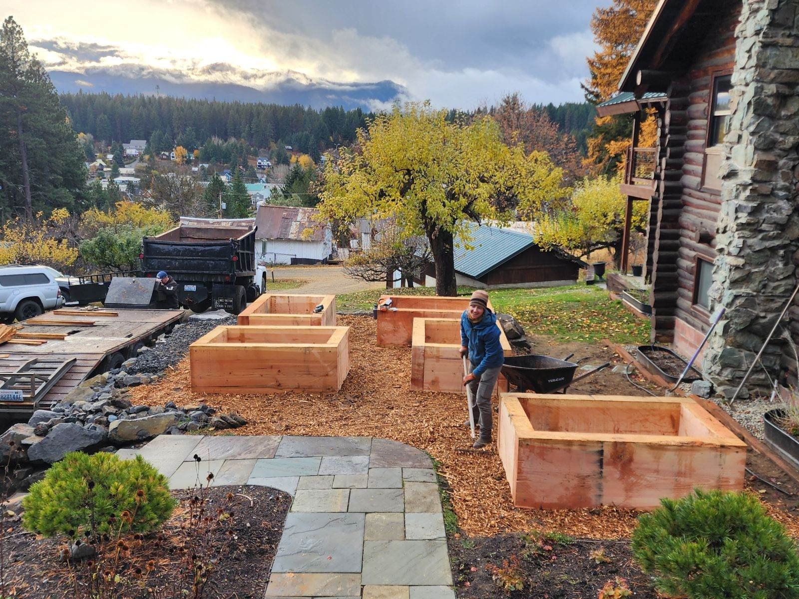 Before - Vegetable and flower garden, the lumber for the beds is from Teanaway Mill Works.
