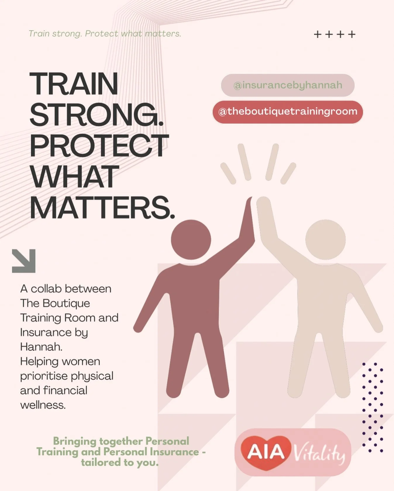 Train Strong. Protect what matters.
A collaboration between The Boutique Training Room and @insurancebyhannah - Personal Insurance Adviser

At The Boutique Training Room, we believe wellness goes beyond the gym.
Strength, health and community are at 