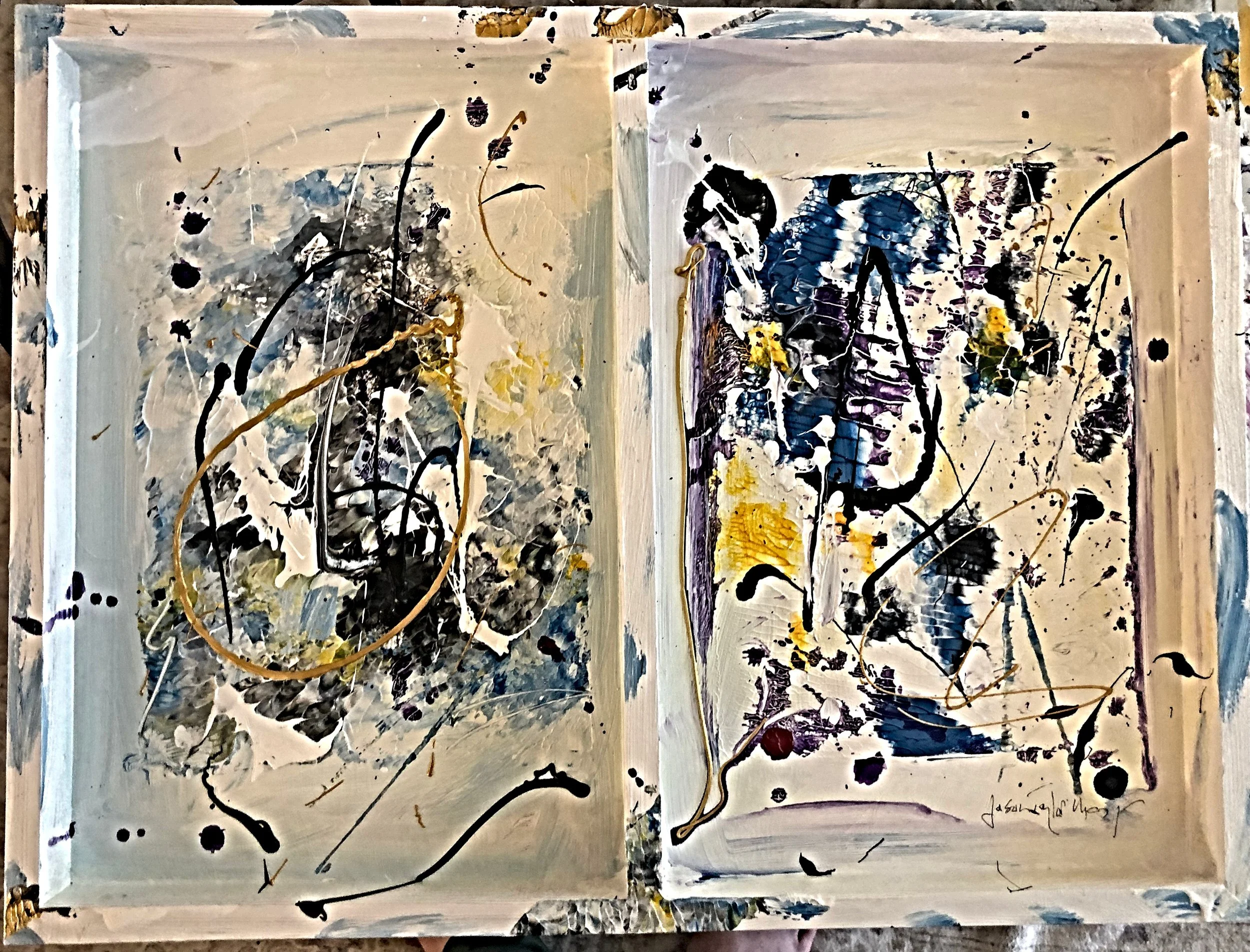 The Architecture of Thought ... 18 x 24 in - wood panel turned backwards: two interacting paintings