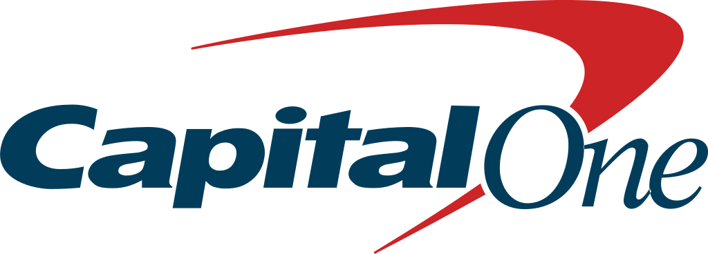 Logo of Capital One bank with a red swoosh above the text.