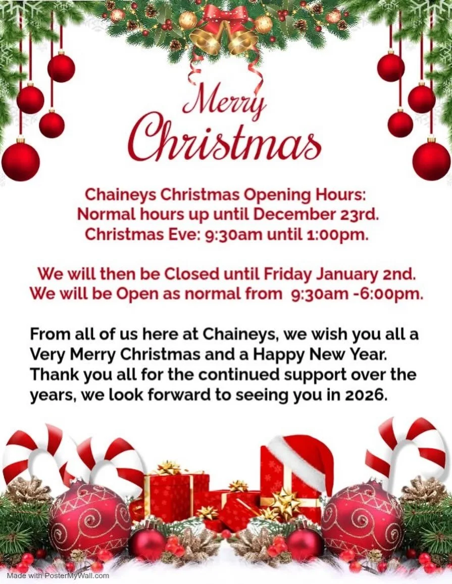 Good afternoon all,

 Hope you are all doing ok and ready for the festive period?

We will be Closing Christmas Eve at 1pm, we will then be Open again as normal on January 2nd. 

We will be on hand up until then to help you with all of your cycling n
