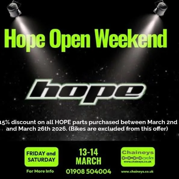 ITS THIS WEEKEND!!
Don&rsquo;t miss out on this, Hope are in store and there&rsquo;s 15% off all hope accessories. 

#mtb #bike #mountainbike #cycle #CyclingLife #roadbike #roadbikelife #hopebikes #bike #park #bikepark