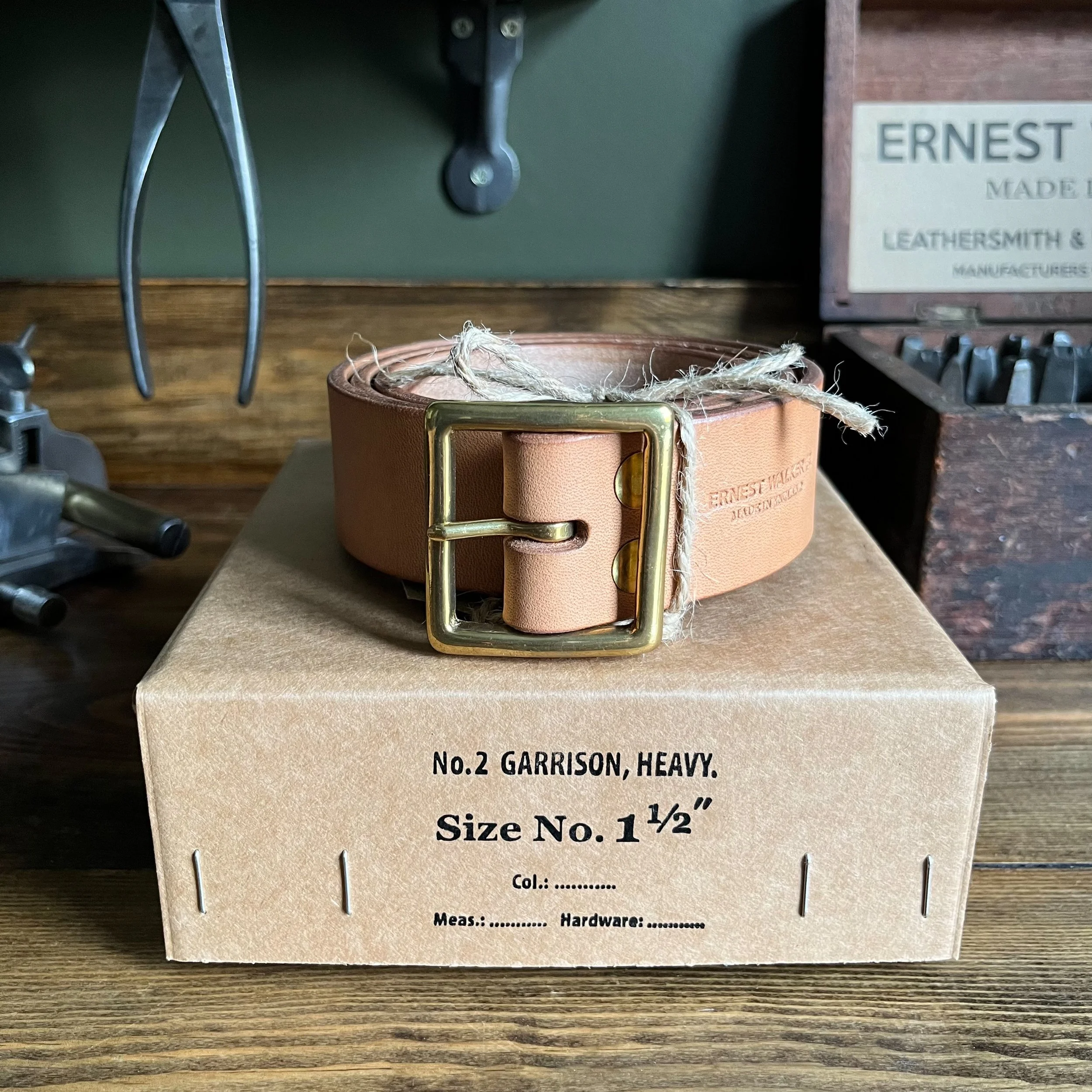 Natural Leather Motorcycle Garrison Belt with Brass Buckle