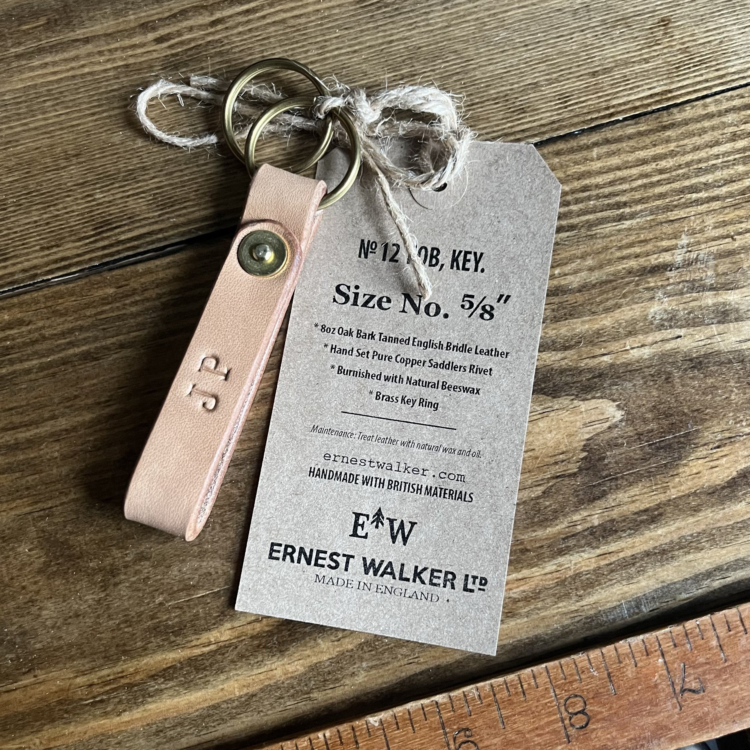 British Handmade Leather Key Ring on Vintage Bench