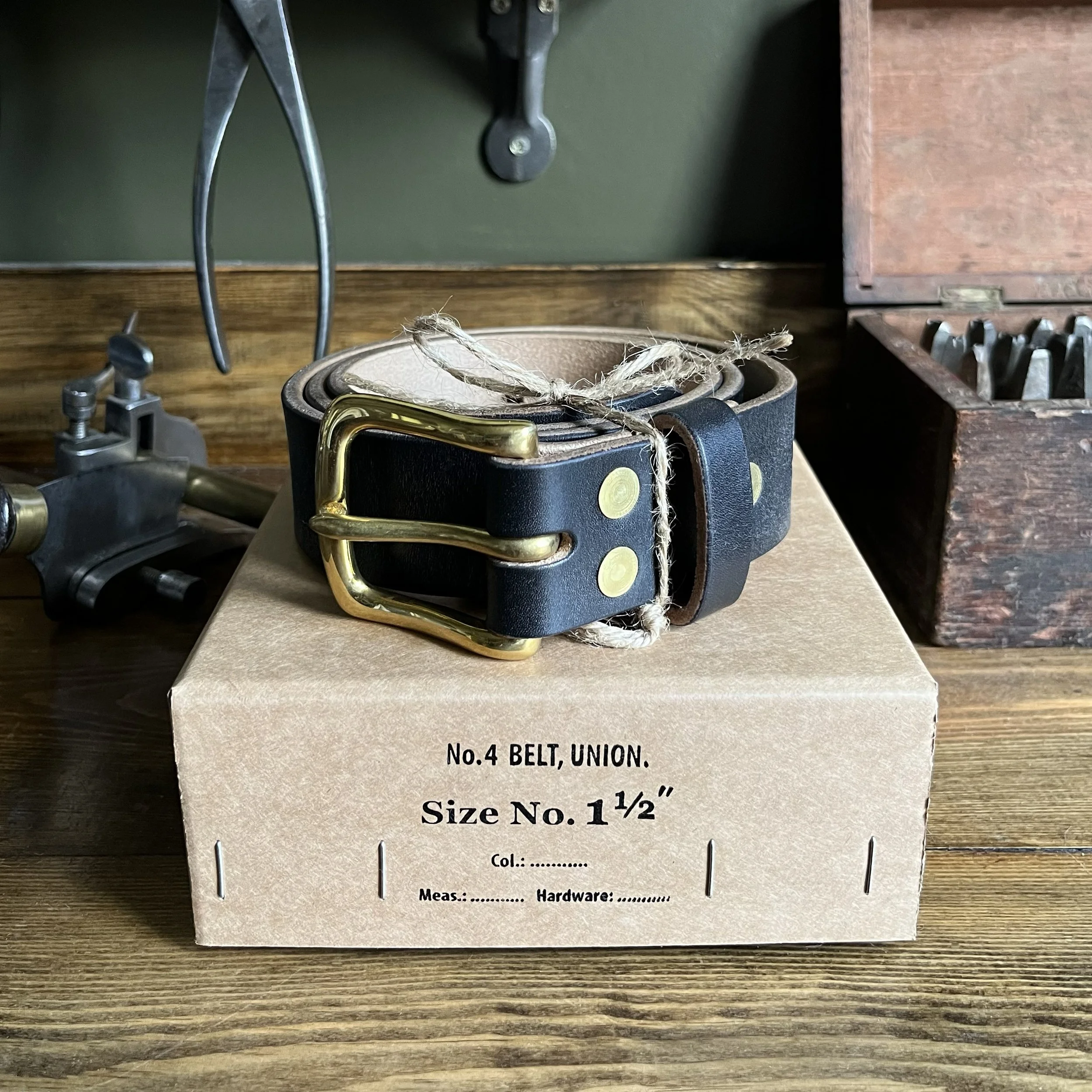 British Handmade Black Leather Belt with Brass buckle