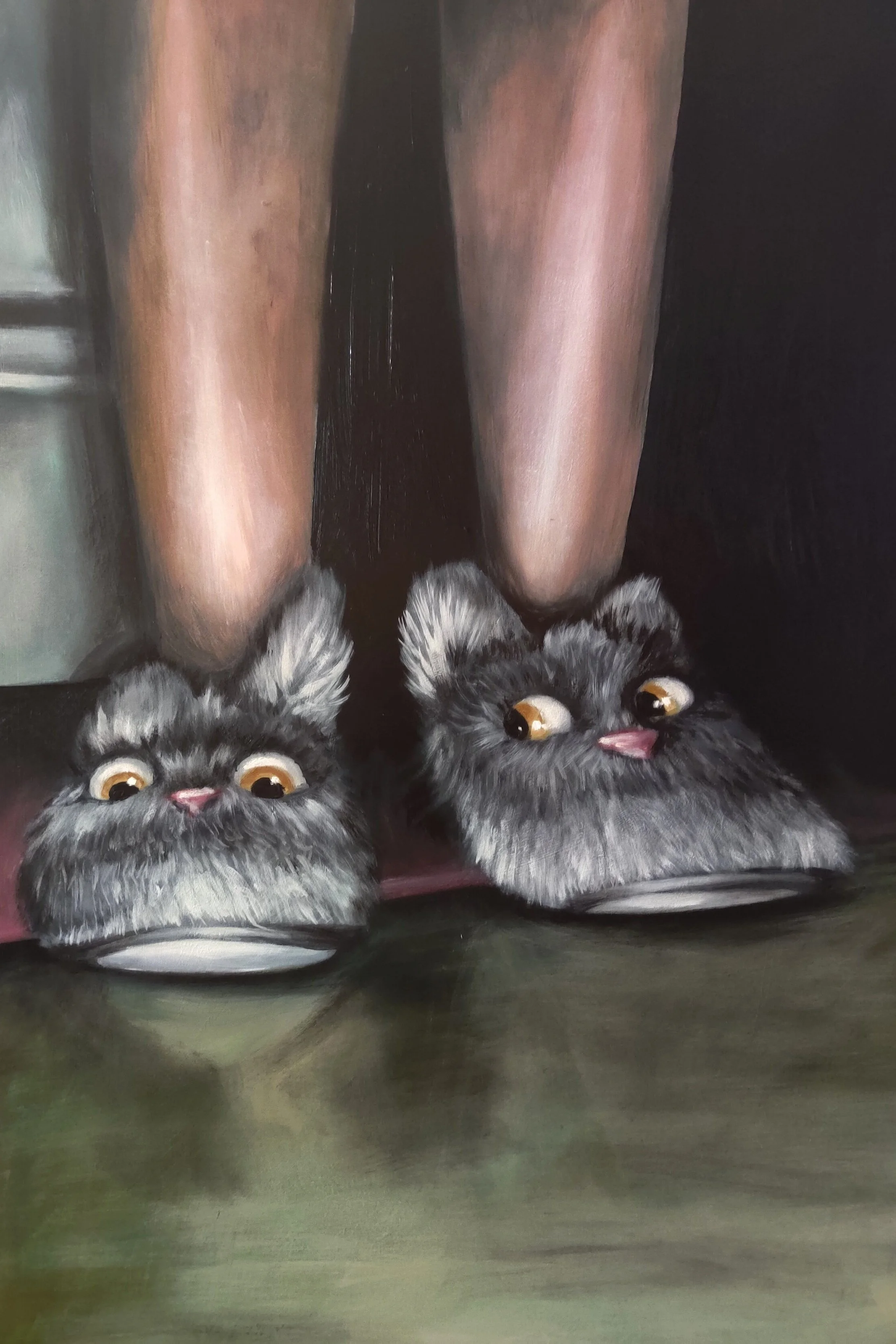 Bunny Sly-pers, 25"x 37", oil on gessoed masonite, 2020