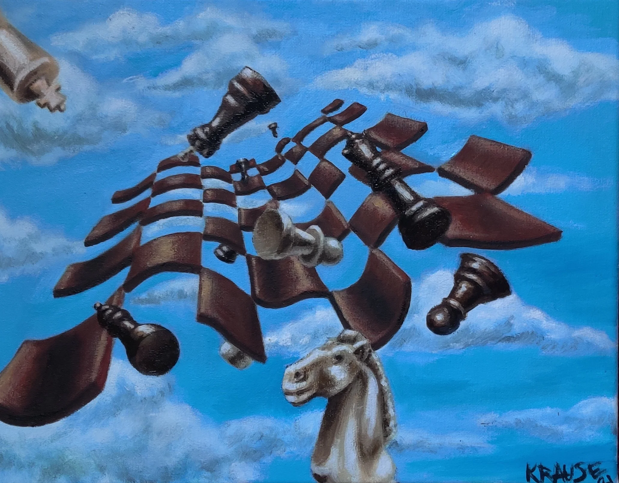 Floating Chess, 11"x14", oil and acrylic on canvas, 2020