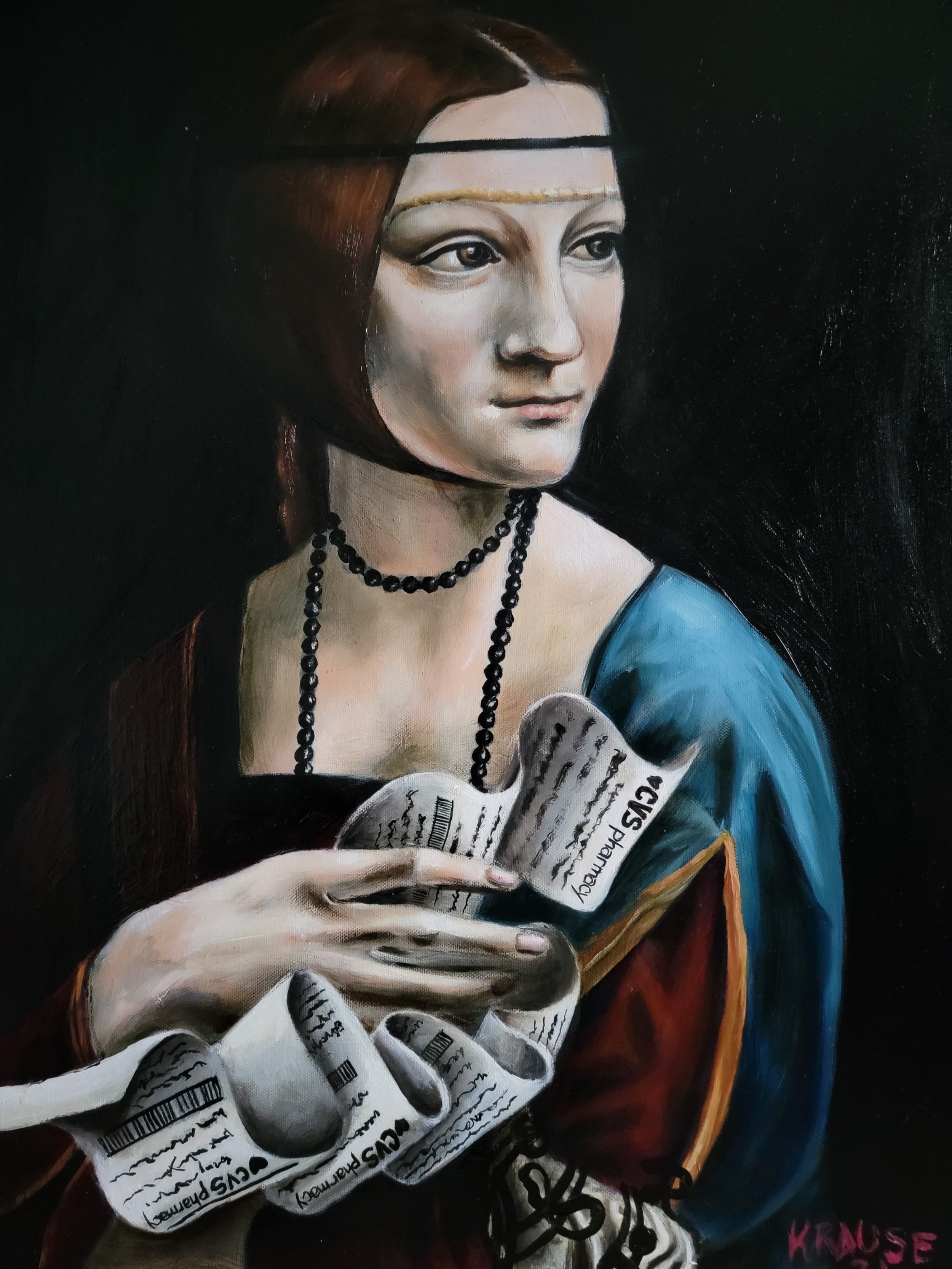 Lady with the CVS Receipt, 18"x24", acrylic and oil on canvas, 2021