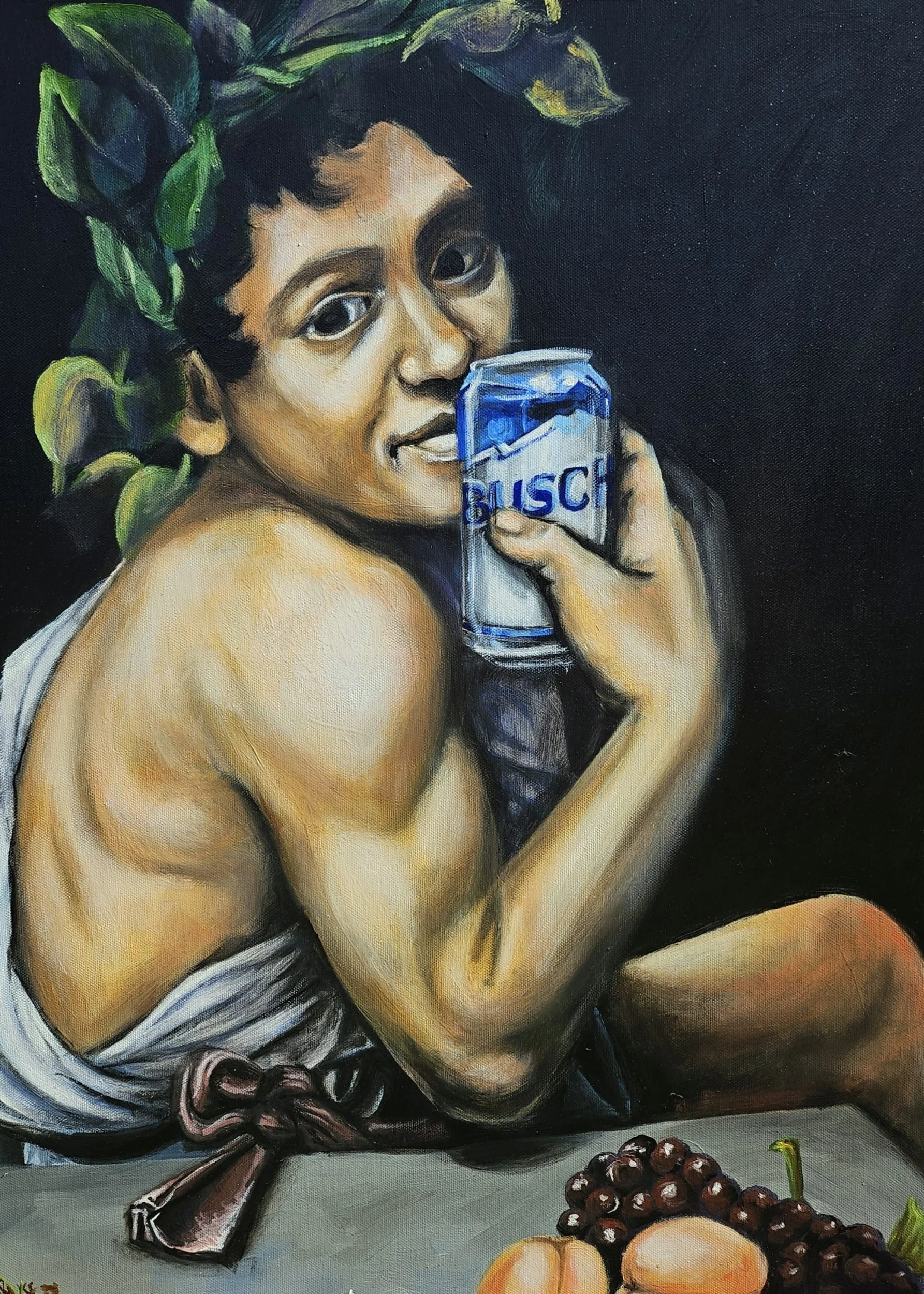 The Sick Bacchus, 18"x24", acrylic and oil on canvas, 2024