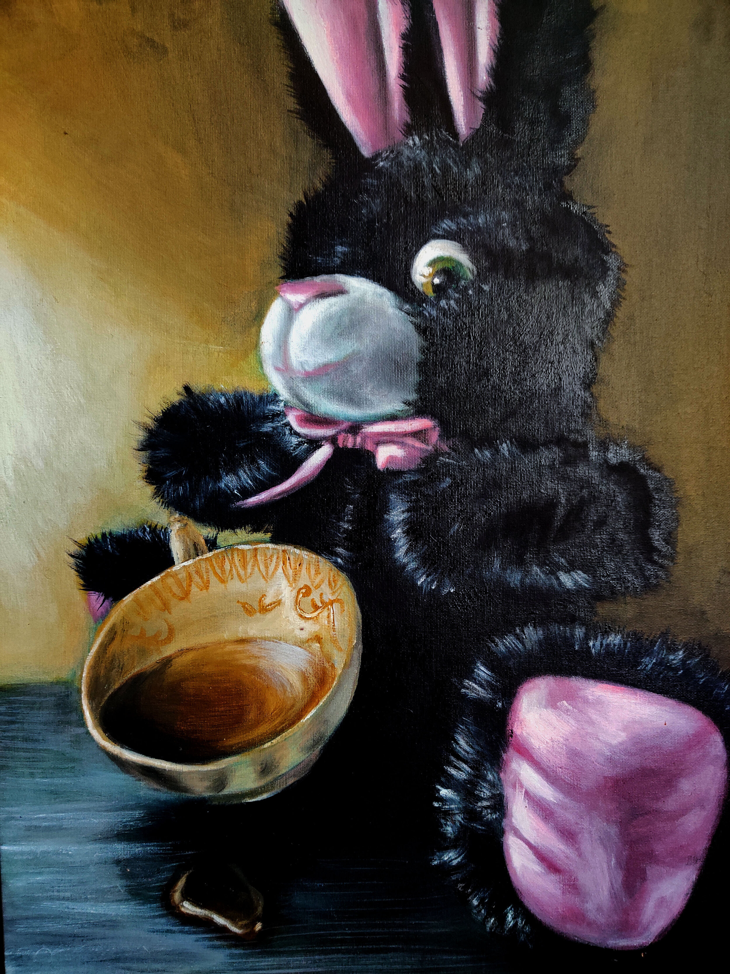 Bunny Tea Party No. 3, 18"x 24", oil on canvas panel, 2020