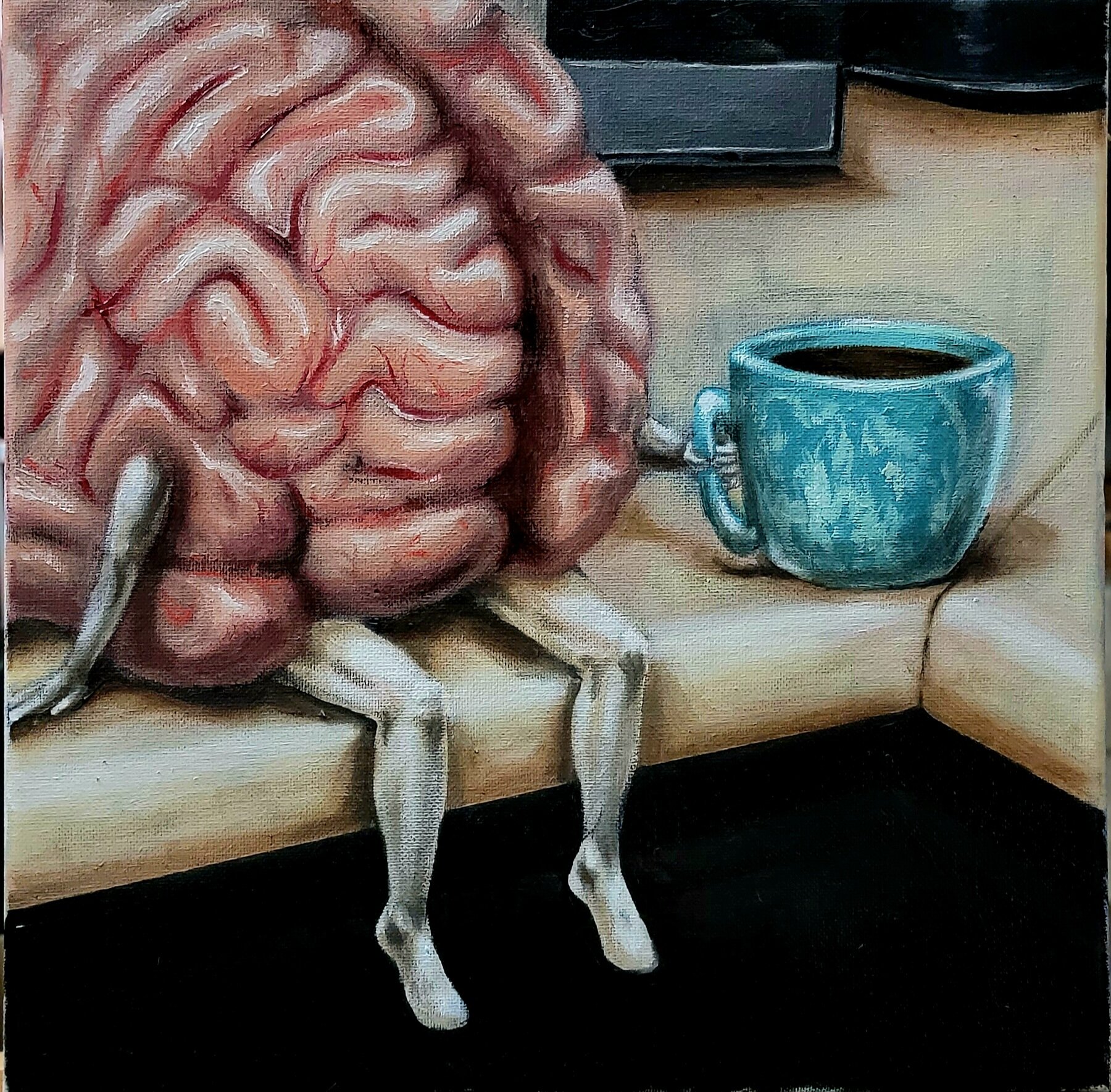 Waking up as a Parent, 12"x12", oil and acrylic on canvas, 2023