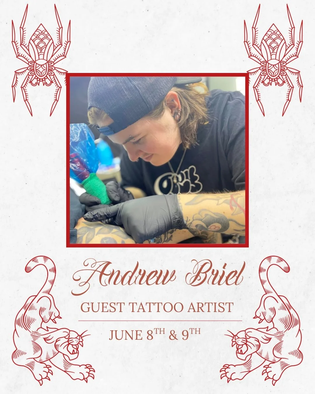 We&rsquo;re stoked to welcome Andrew Briel to Altered Aesthetics on June 8th &amp; 9th! 🔥
Check out his work at @damndrew.tattoos and slide into his DMs or reach out to us to snag a spot &mdash; these weekends fill fast.

📩 Book by: 
↳ Email us 
↳ 