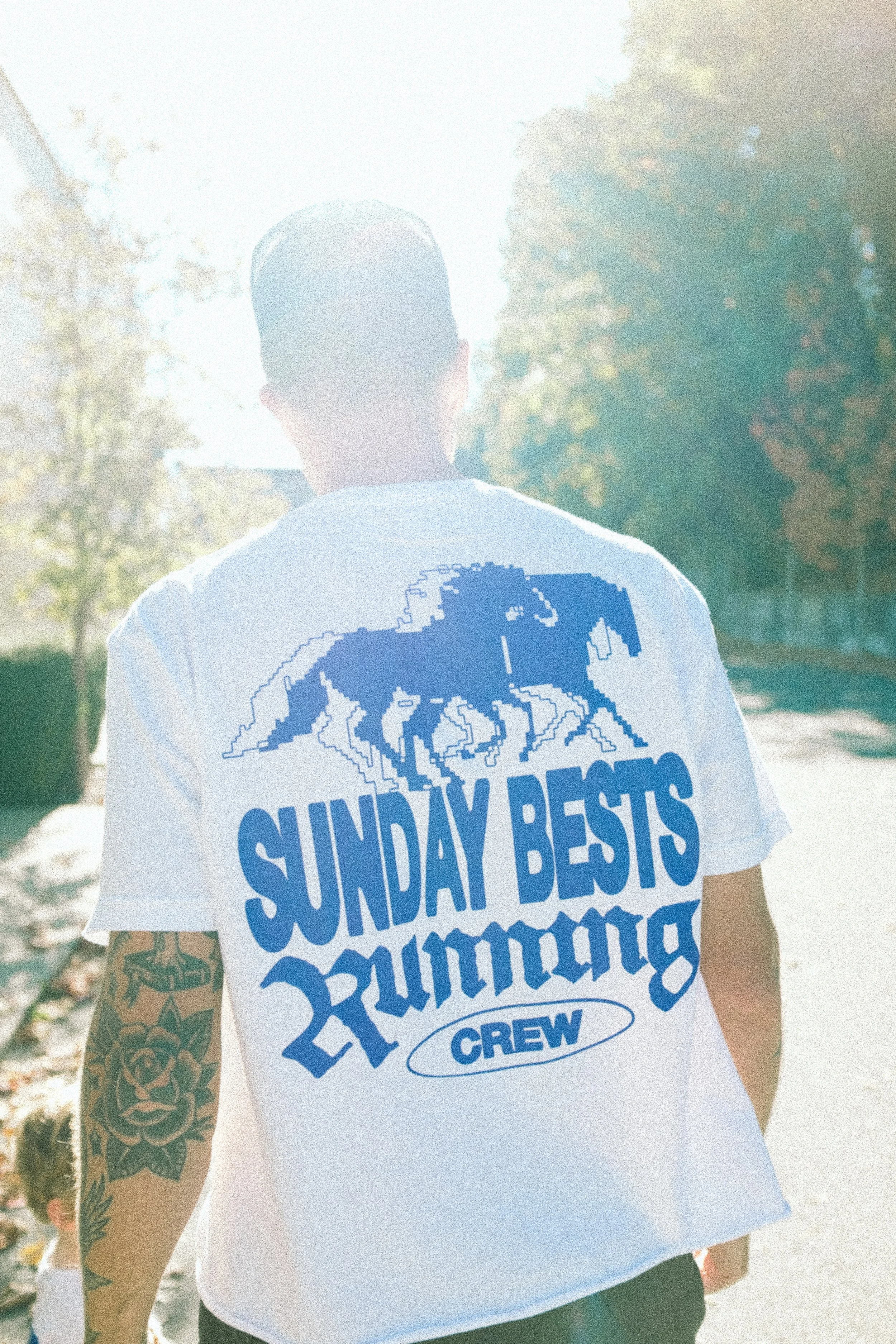 Running Crew Cropped Raw Hem Tee - BLUE
