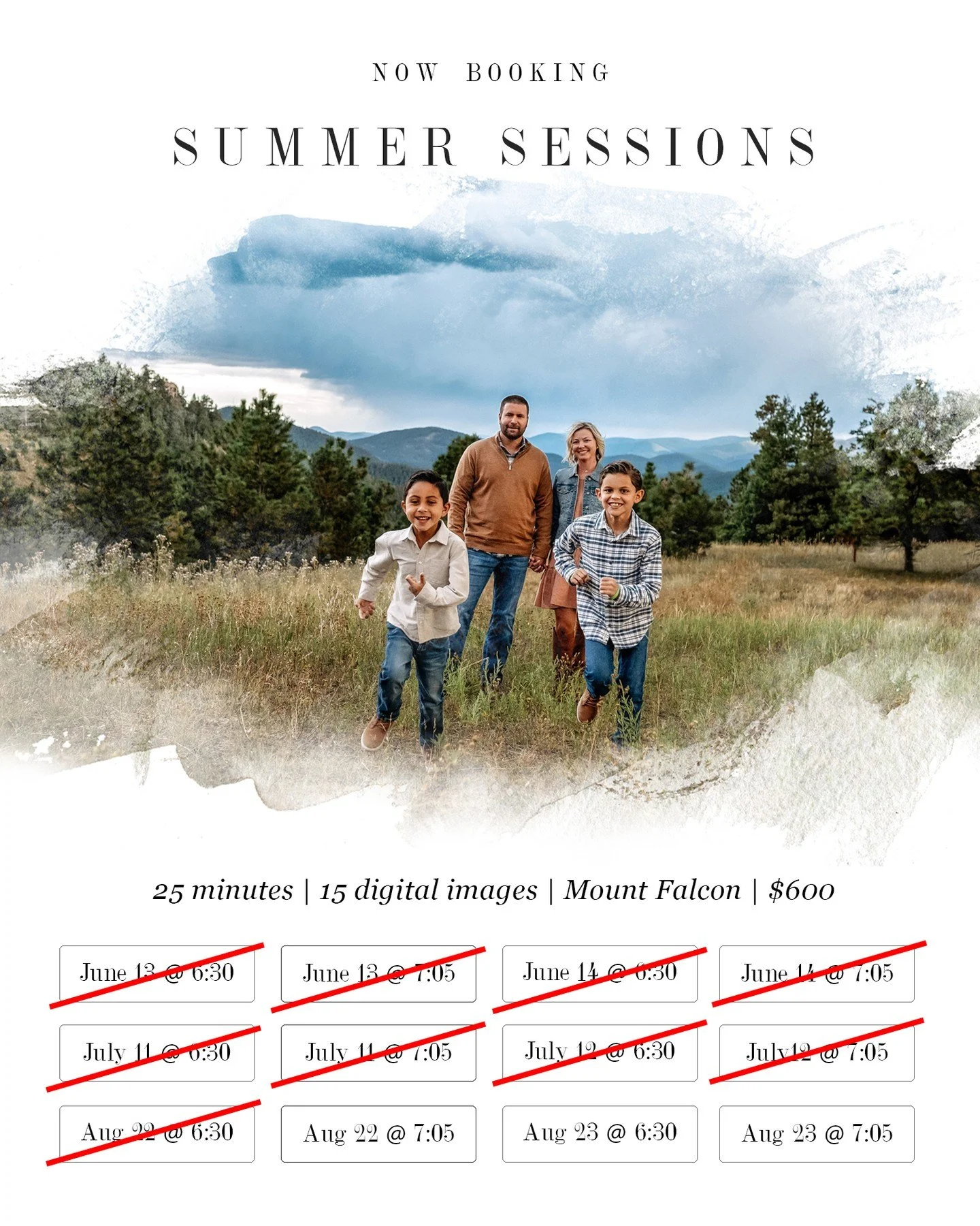 🚨 ONLY 3 SPOTS LEFT!! 🚨 

If you've been thinking about updating your family photos, now is the time. These sessions take place at beautiful Mount Falcon and are perfect for capturing your family surrounded by Colorado's stunning mountain scenery a
