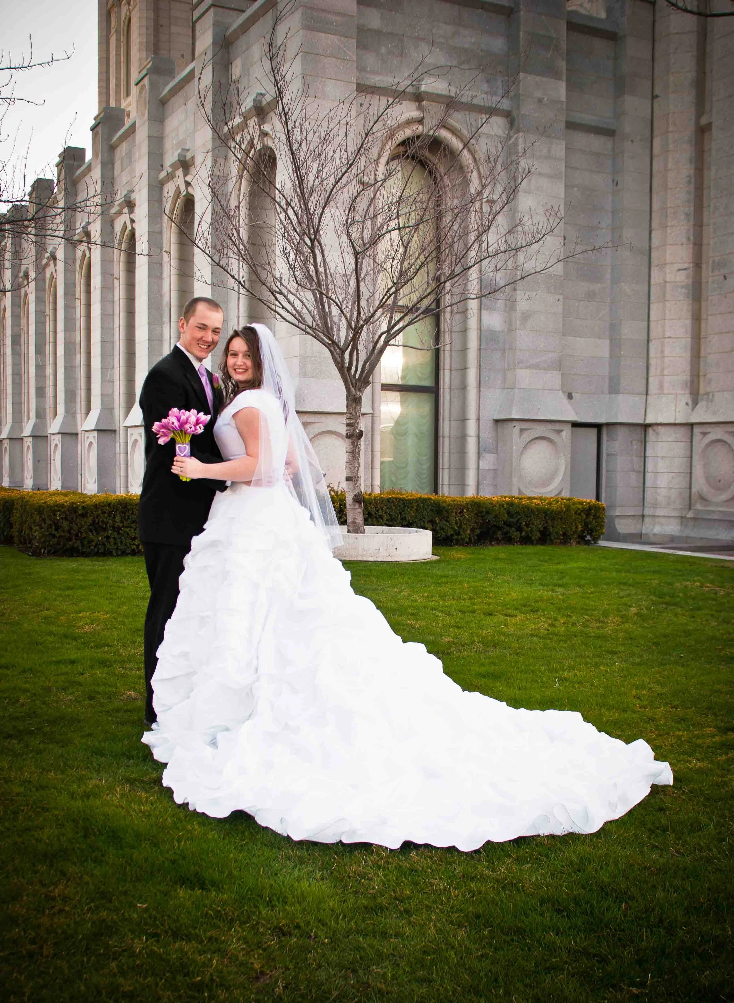 Bride and Groom on Salt Lake Temple Grounds