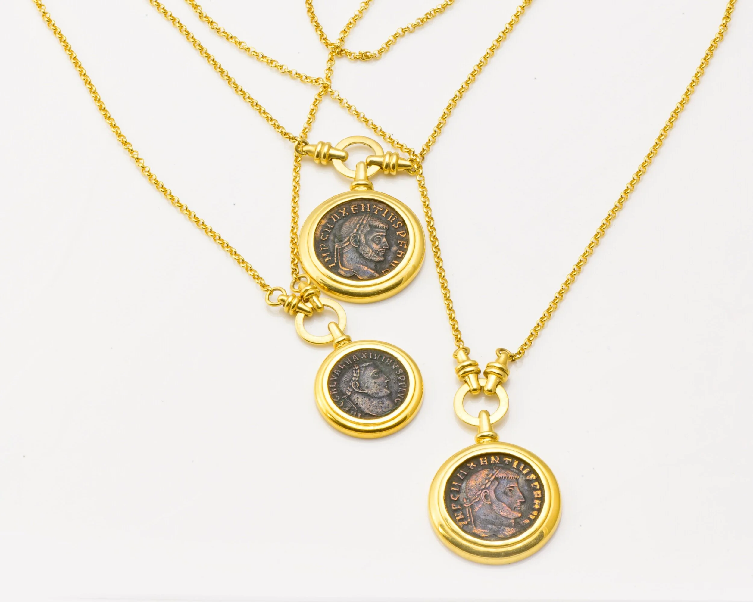 18K Gold Necklace with Three Coins