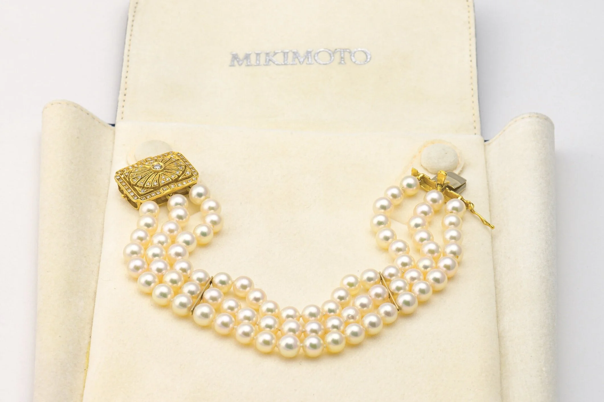 Three Strand Mikimoto Pearl Bracelet