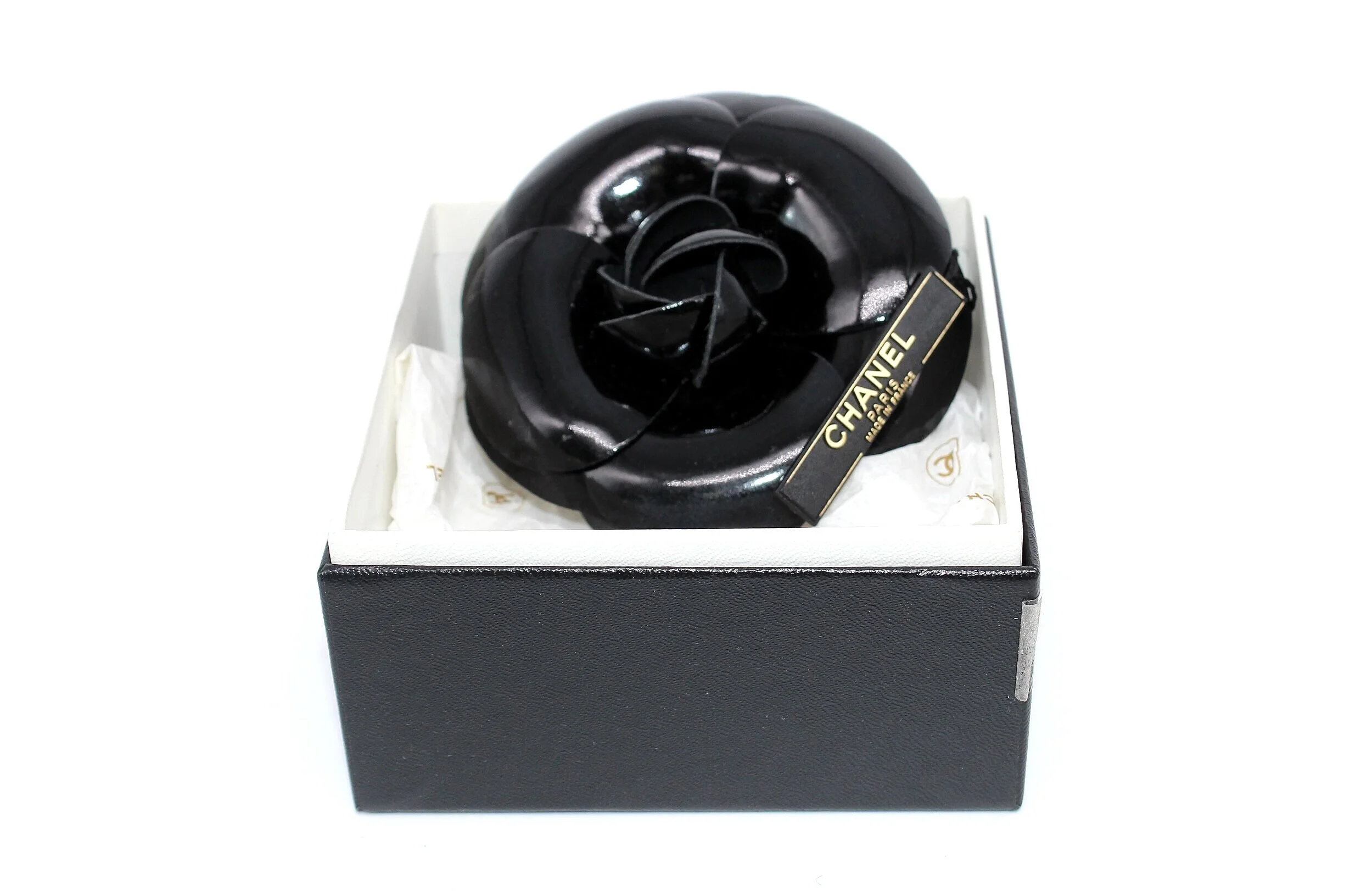 Chanel  Camellia Brooch - Black Patent Leather