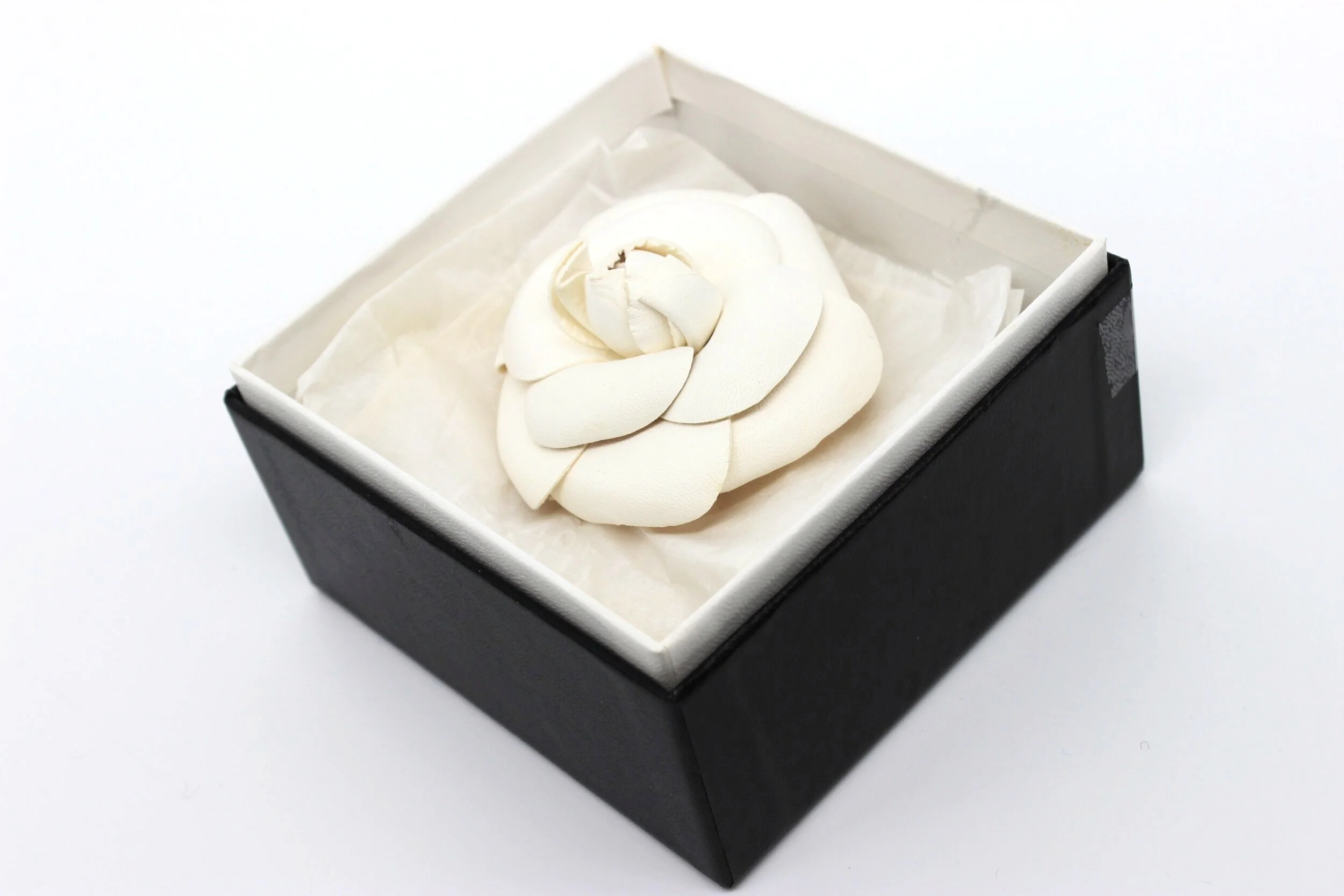 Chanel Camellia Brooch - White Leather