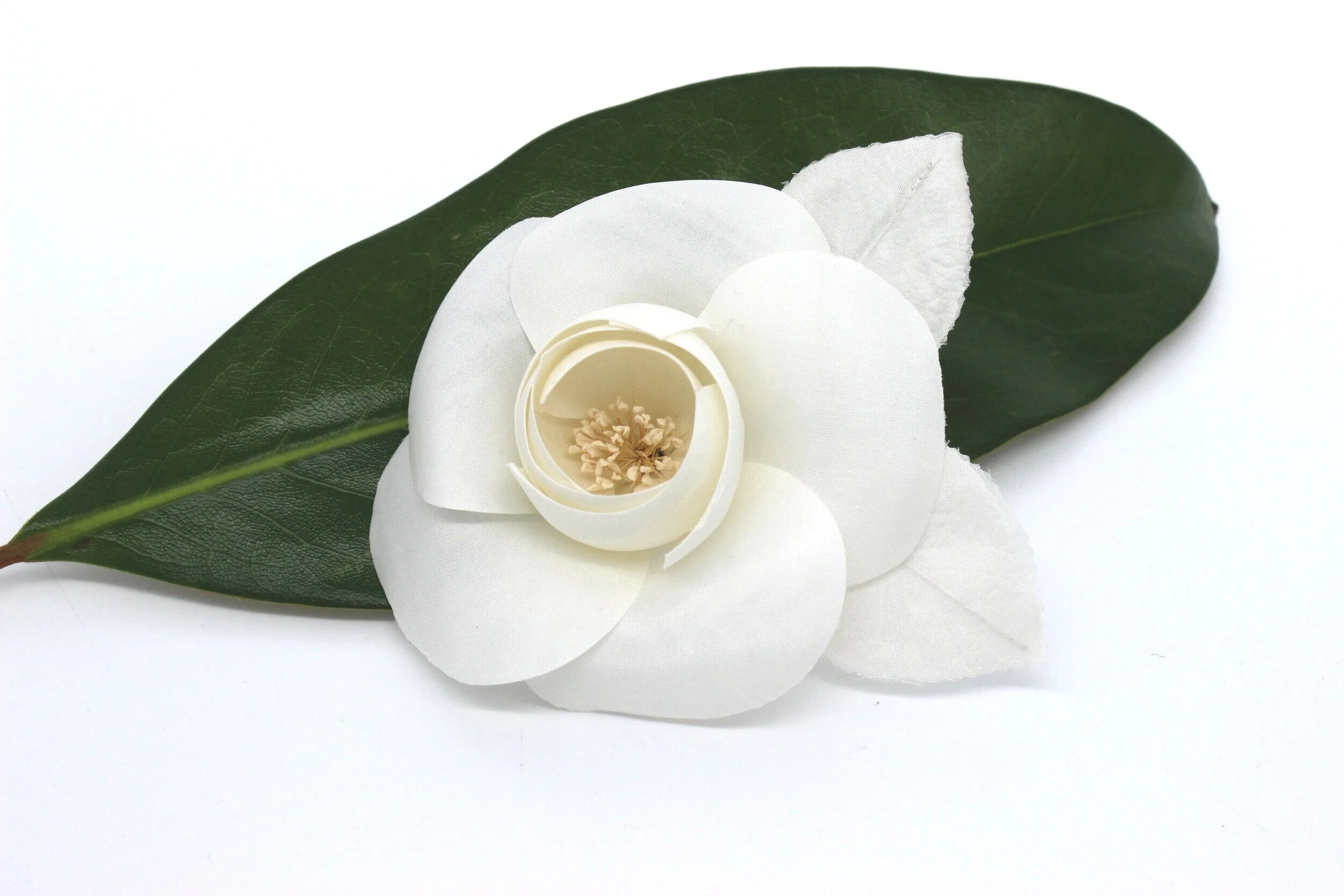 Chanel Camellia Brooch - White Silk