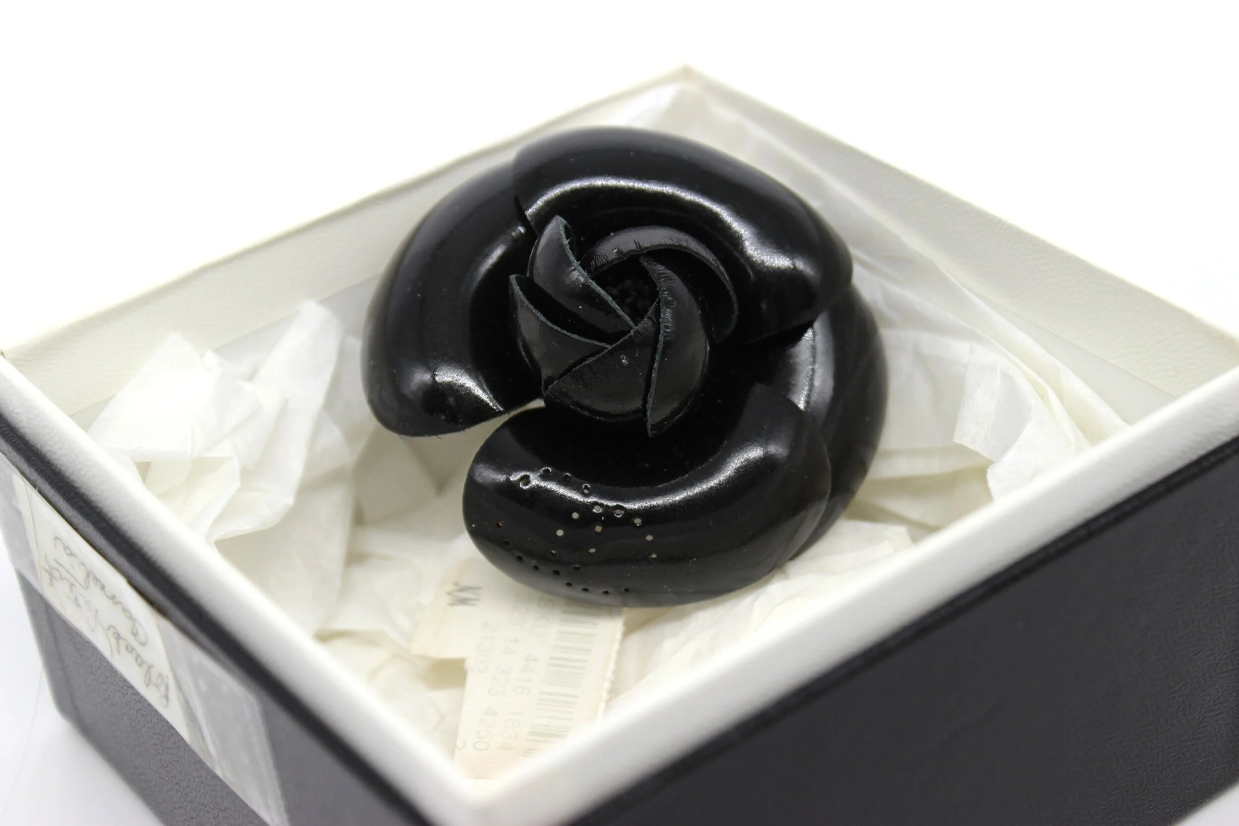 Chanel Camellia Brooch - Small Black Patent Leather