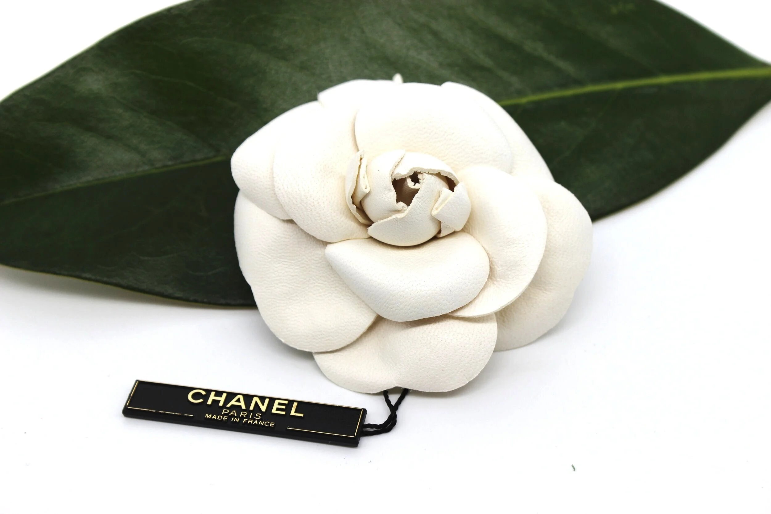 Chanel Camellia Brooch - White Leather