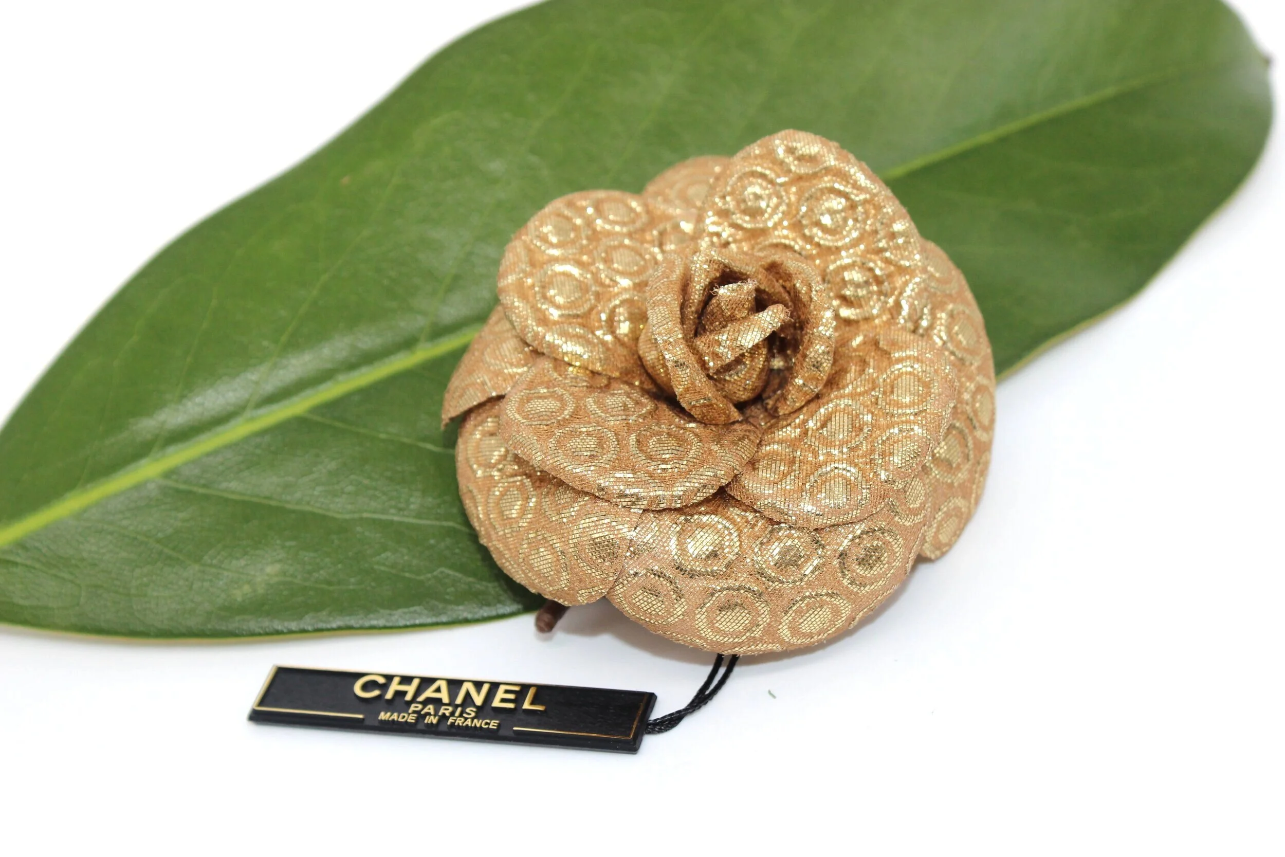Chanel Camellia Brooch - Gold Fabric