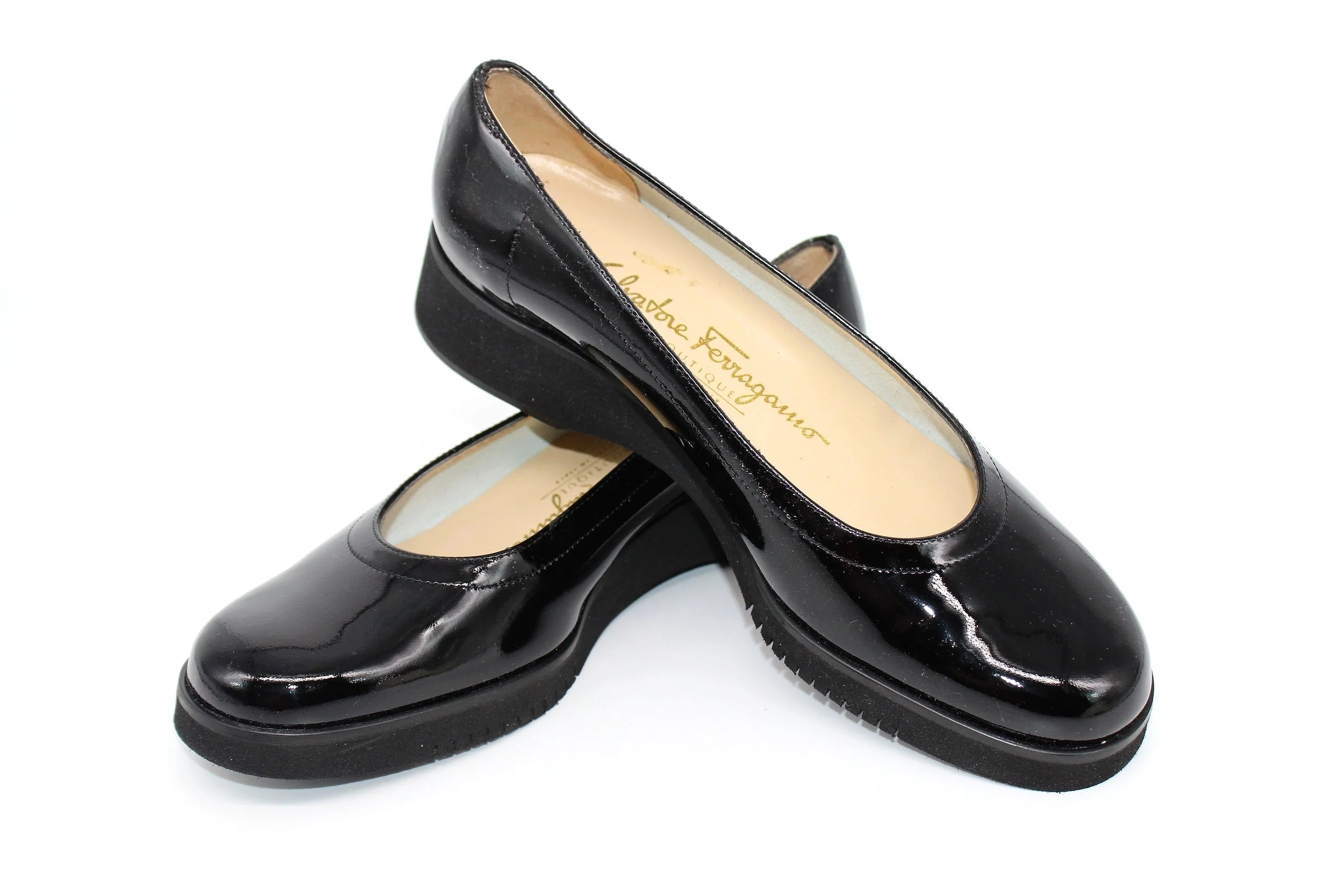 Ferragamo Black Patent Wedges
