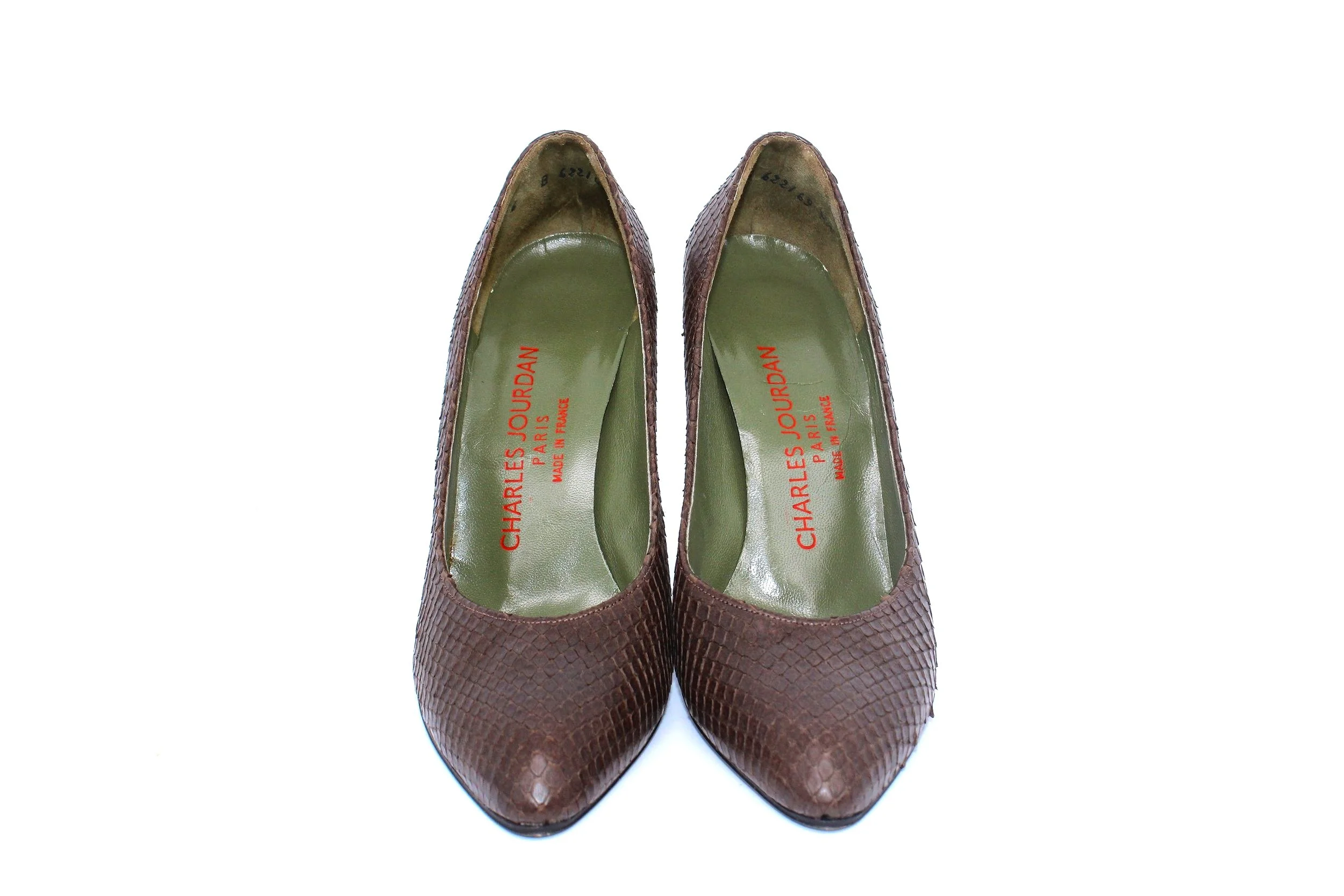 Charles Jourdan Pumps in Brown Snakeskin