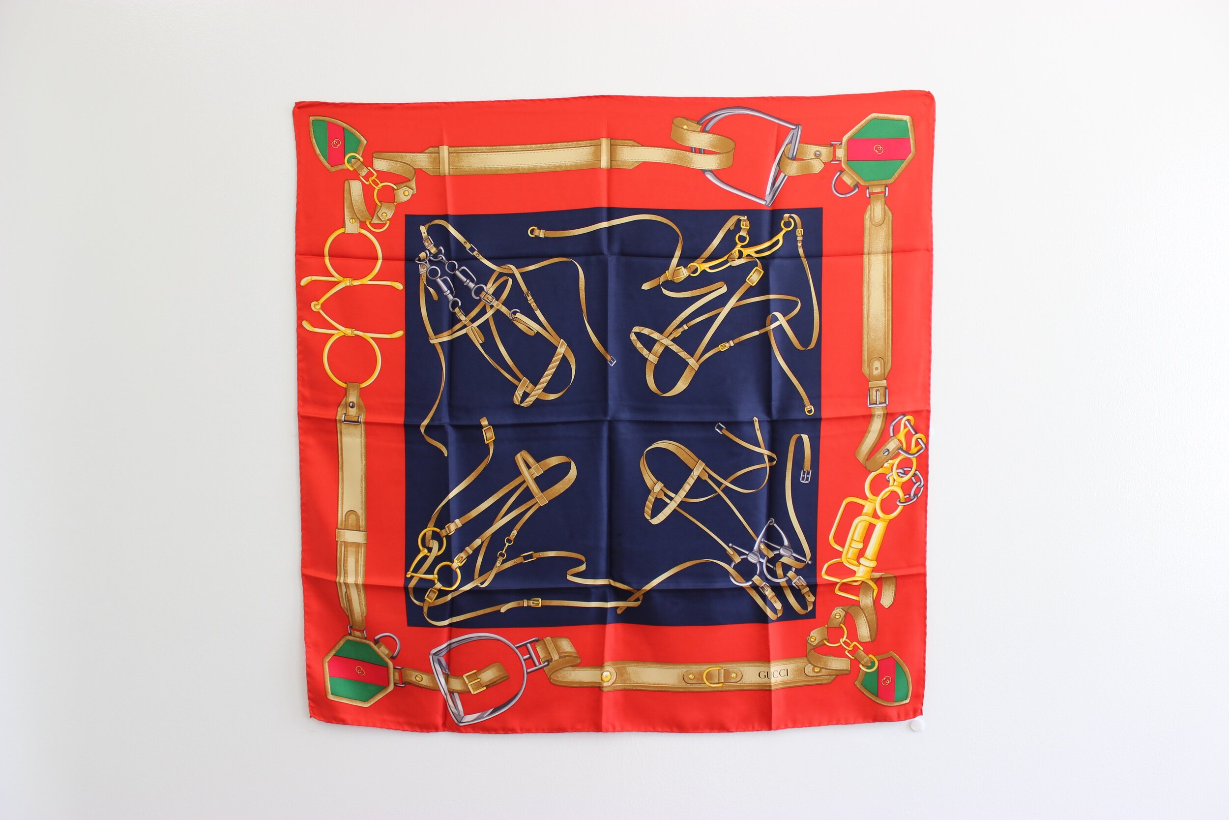 #0347 Gucci Silk Equestrian Motif Scarf