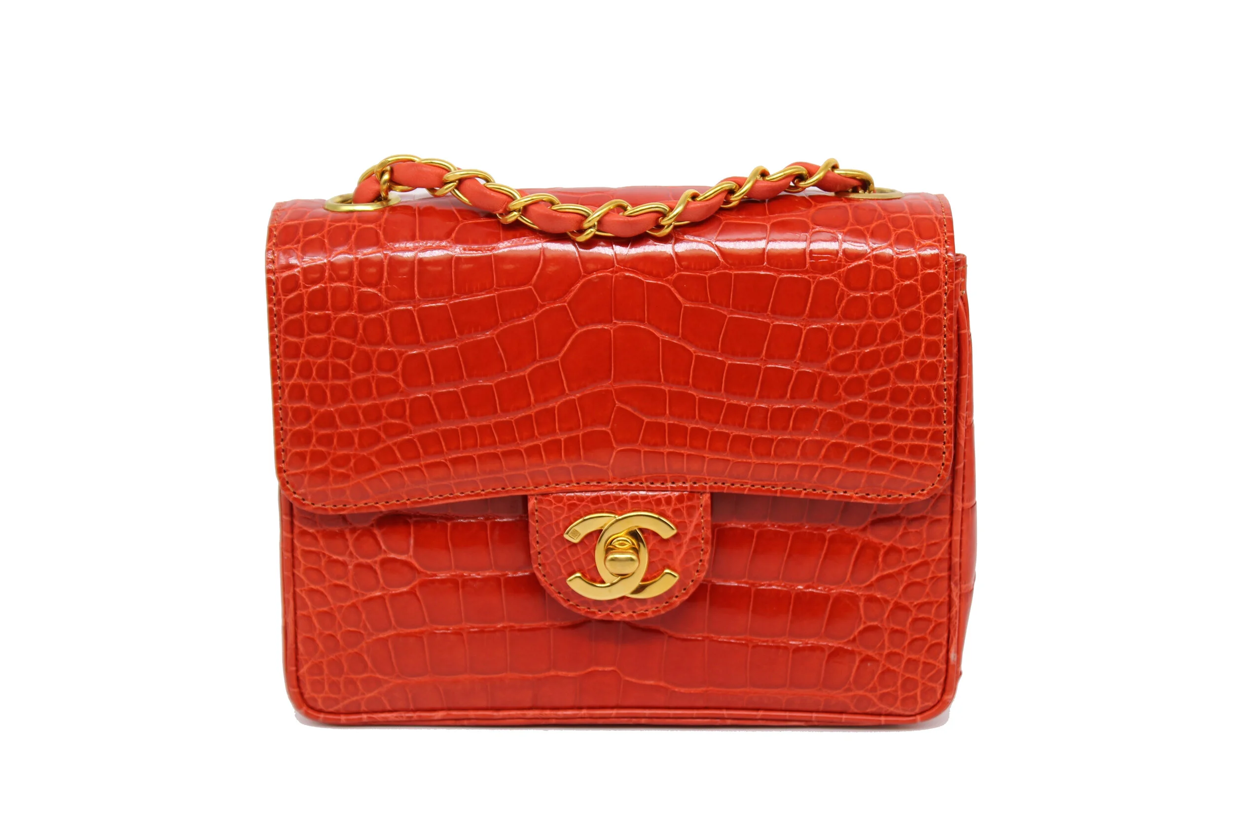 Chanel Mini Classic Flap in Orange-Red Alligator