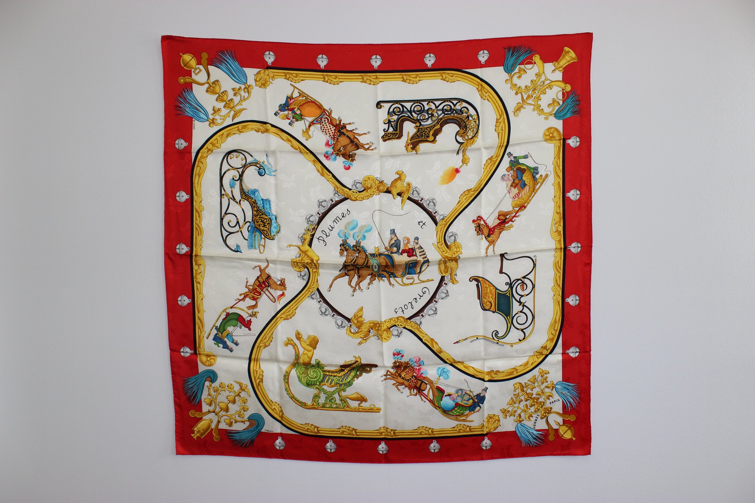 #0381 & #0402 Hermès Silk "Plumes et Grelots" Scarf