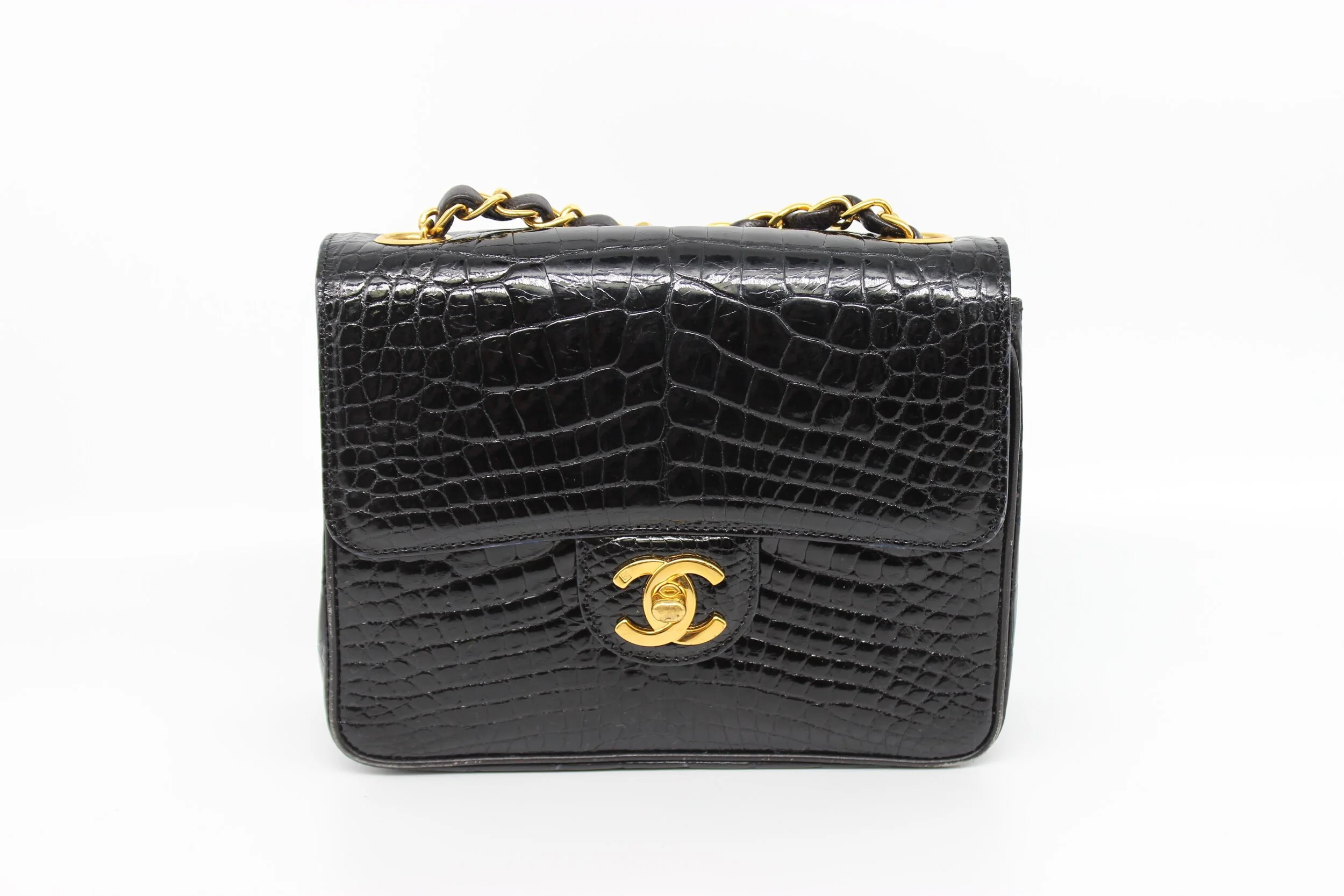 Mini Classic Flap in Black Alligator