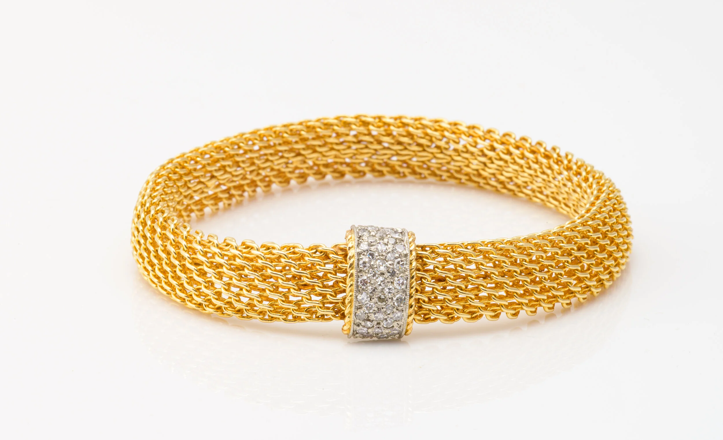 Gold Mesh Bracelet with Pavé Diamond Clasp