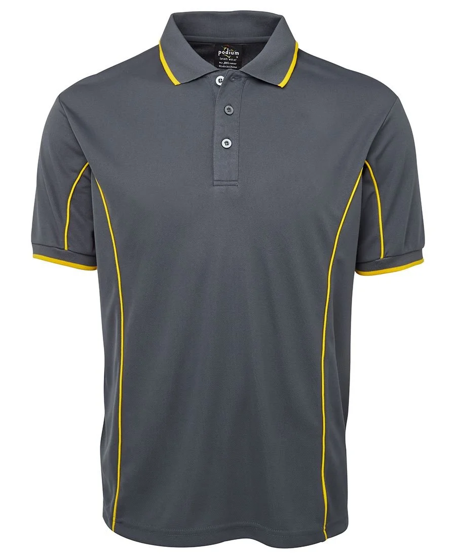 S/S PIPING POLO - 7PIP Grey & Yellow Front View