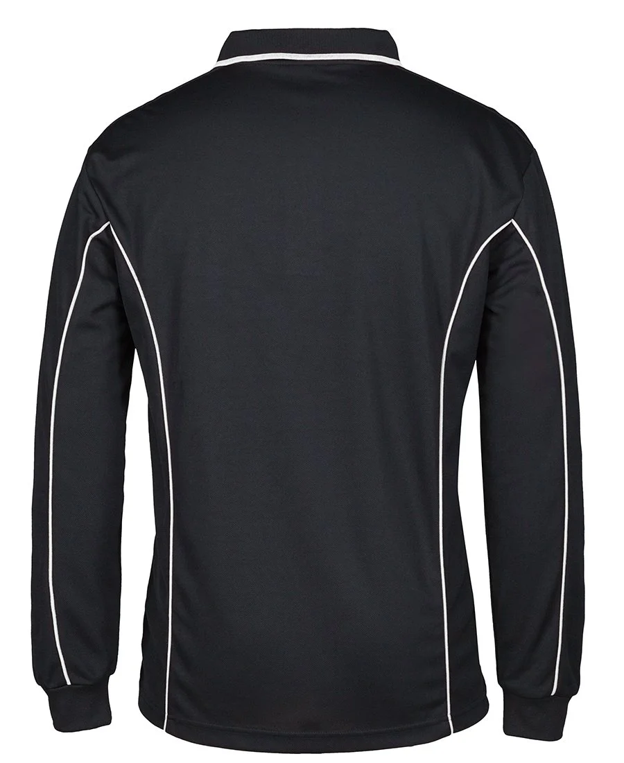 PODIUM L/S PIPING POLO - 7PIPL Black & White Back View