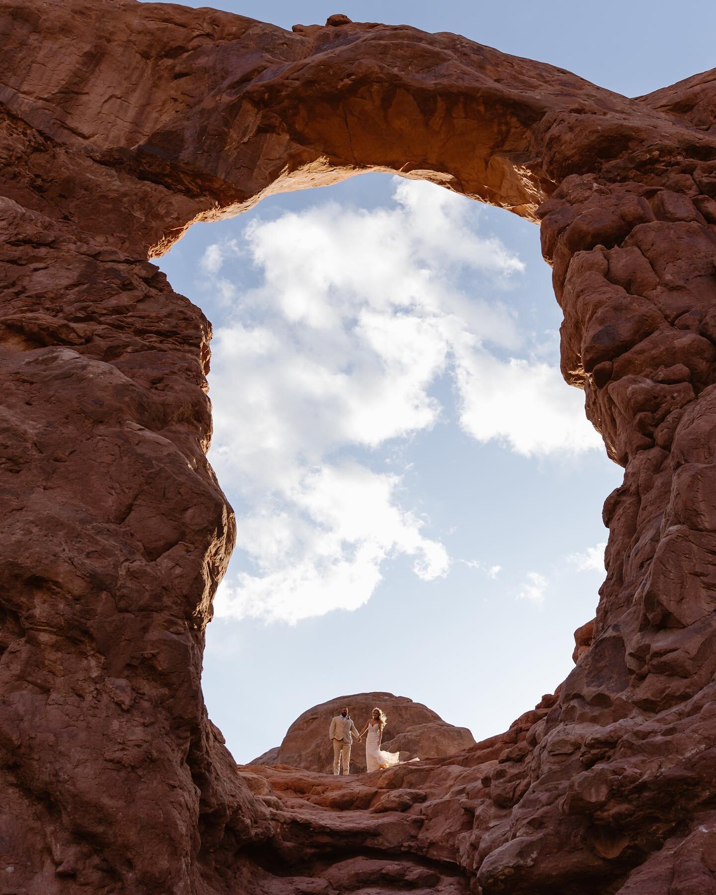 Witnessing these massive Arches in person is pretty mind boggling! They&rsquo;re SO massive! While I don&rsquo;t suggest having Arches National Park as you main ceremony location (too many restrictions &amp; crowded), it&rsquo;s a great option for ad