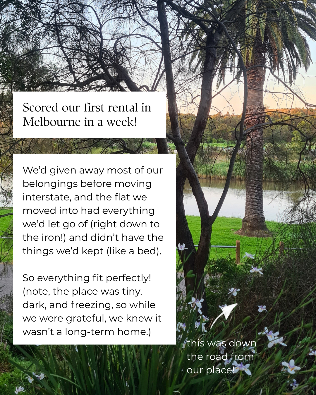 Our first Melbourne rental came together in a week — the flat had everything we'd given away, right down to the iron.