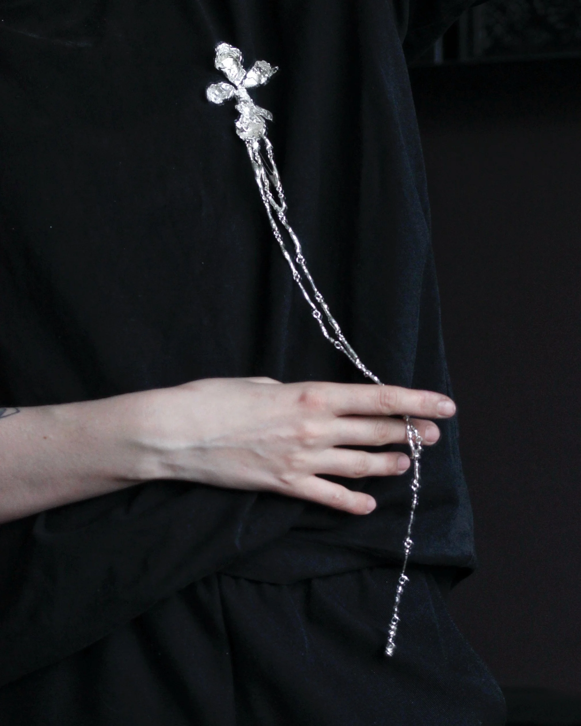 LONG ABSTRACT ORCHID BROOCH