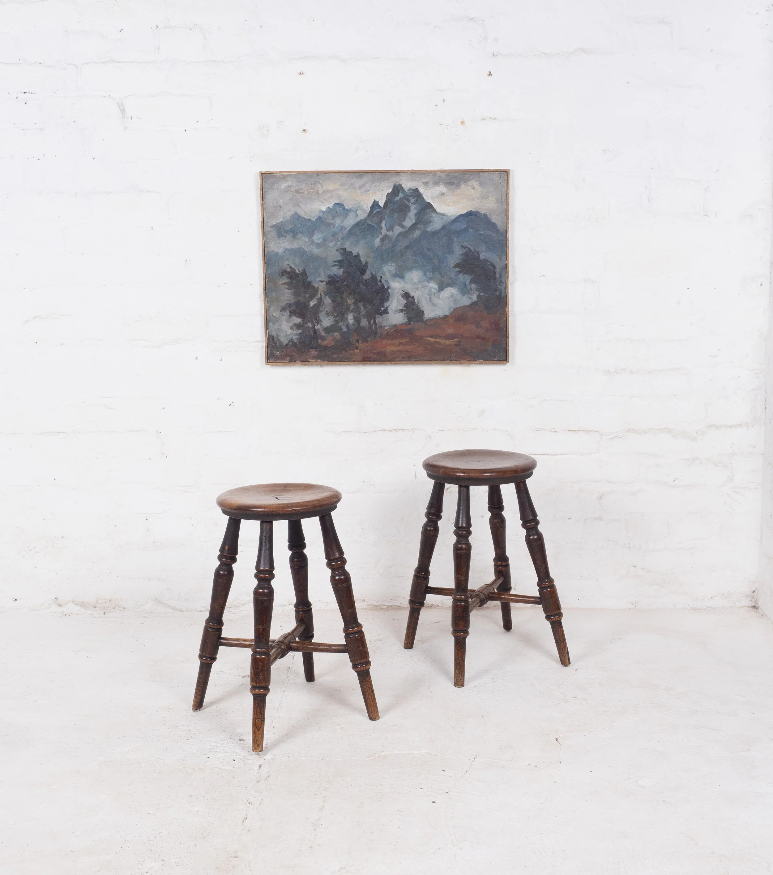 Pair of 19th Century Victorian Elm Stools, Classic English Country