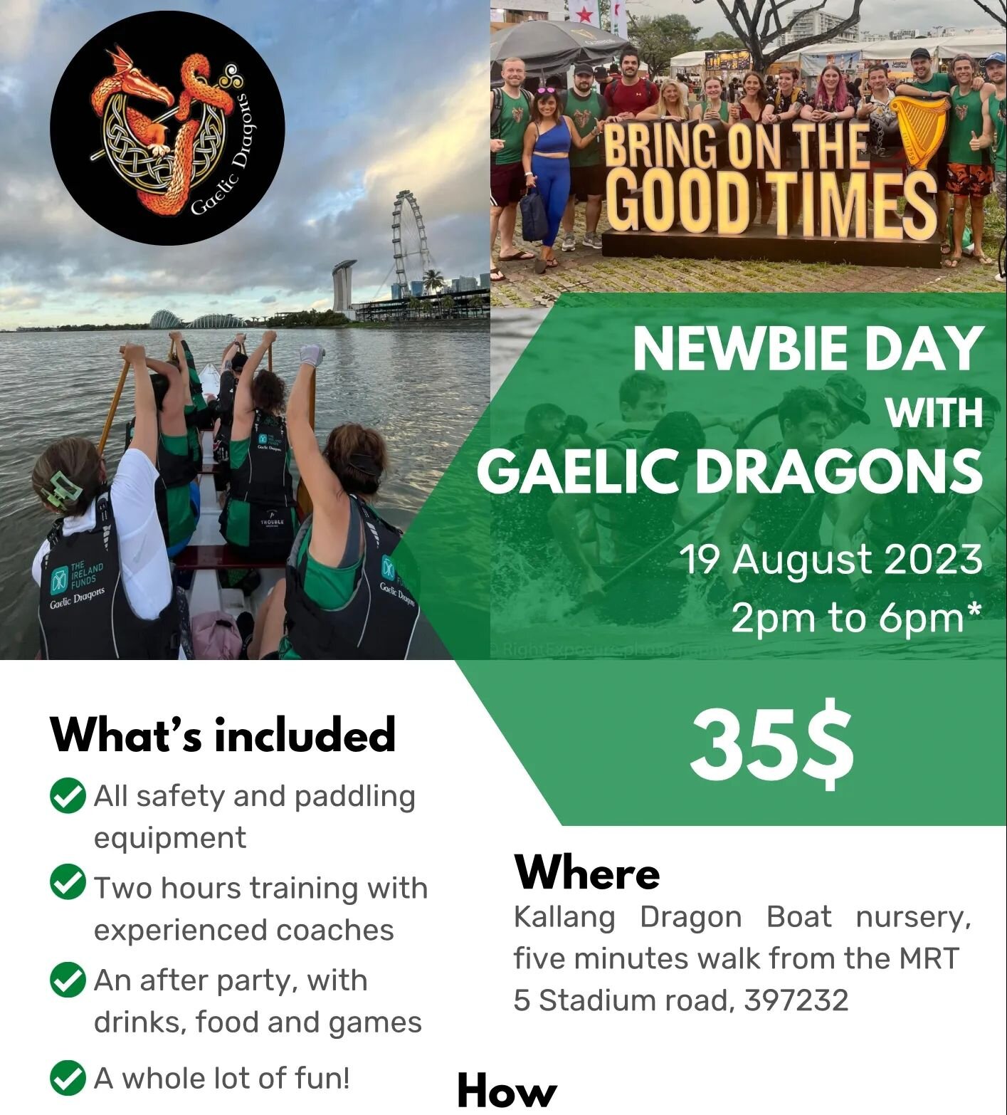 It's that time again... 😎

Ready to dive into some cool adventures this summer? 🚣&zwj;♂️💦 Want to soak up the sun while making new friends? 🌞🤝

Then look no further than the Gaelic Dragons Newbie Day on Saturday 19th August ☘️🐲

Join us at the 