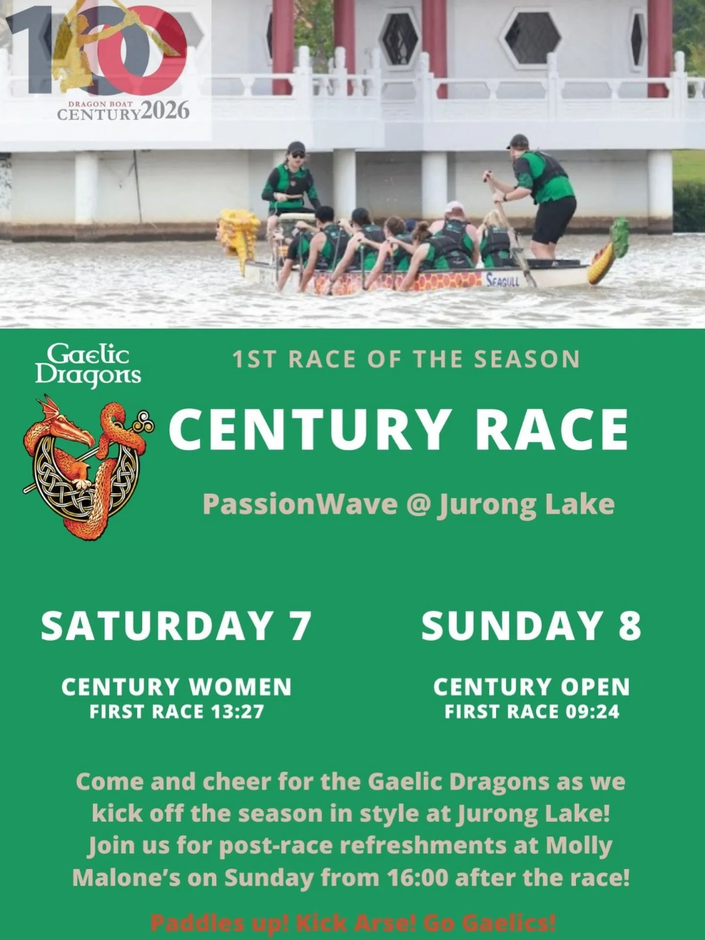 Looking for something fun this weekend? 🥳🫶🏽

Come cheer the Gaelic Dragons with your crew
Race day vibes and good times too 🎉🎊 

Paddles up and see you tomorrow 🐉💚

#watersports #gaelicdragons #centuryrace #raceday #passionwave