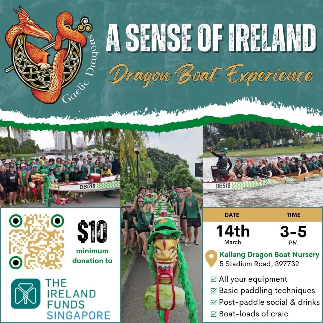 Excited to be part of A Sense of Ireland ☘️🇮🇪

Join us on 14 March for a fun Dragon Boat Experience filled with good vibes, strong paddles, and great team spirit 🚣&zwj;♀️🐉
A lively afternoon on the water while supporting The Ireland Funds Singapo