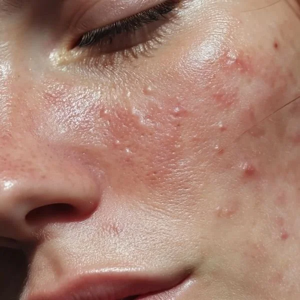 Face with damaged skin barrier and breakouts