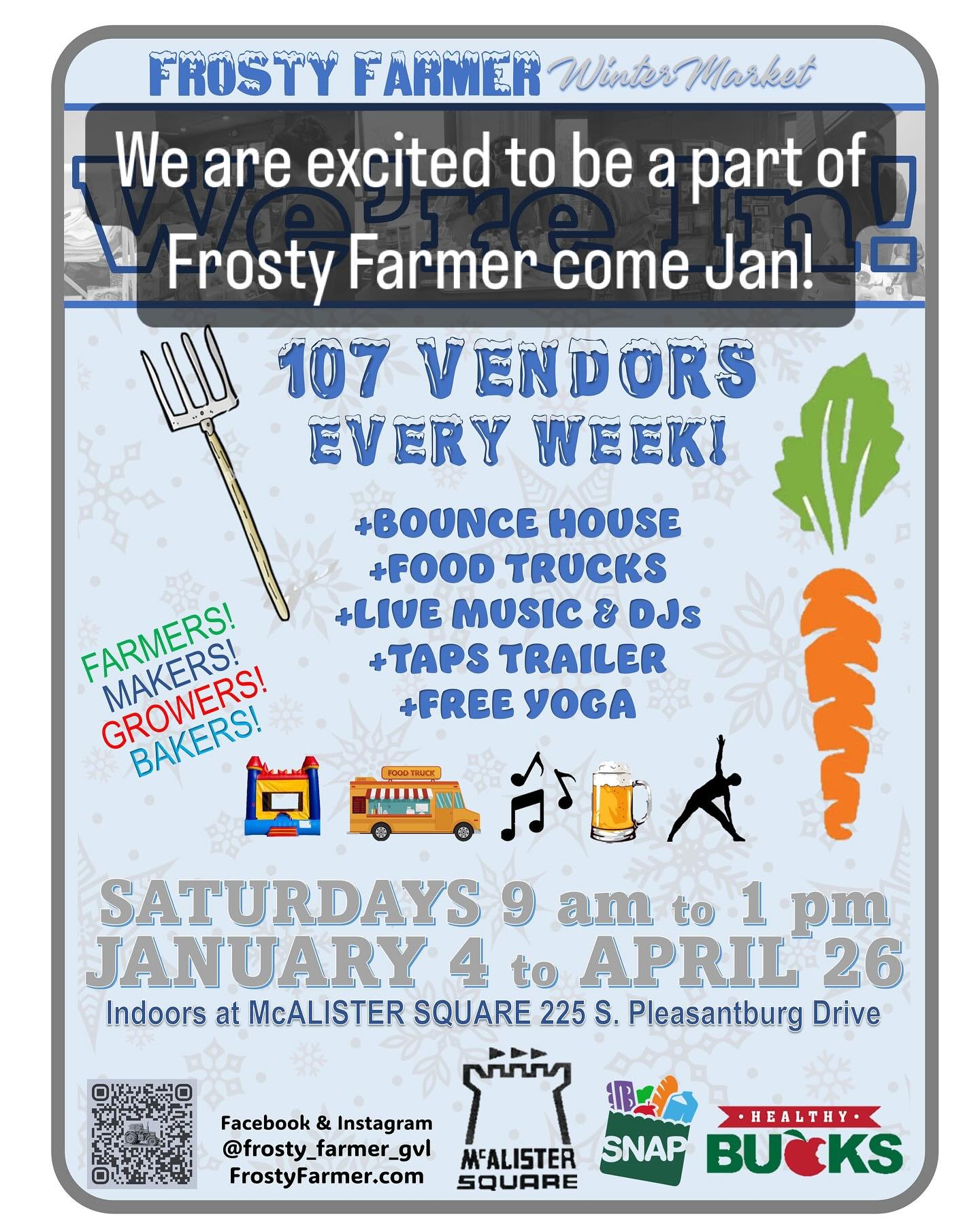 We are one of the vendors @frosty_farmer_gvl come see us Jan 4th 9-1 #wintermarketgvl
#growingcropsandcommunity
#visitgreenvillesc
#certifiedsc
#frostyfarmerdotcom