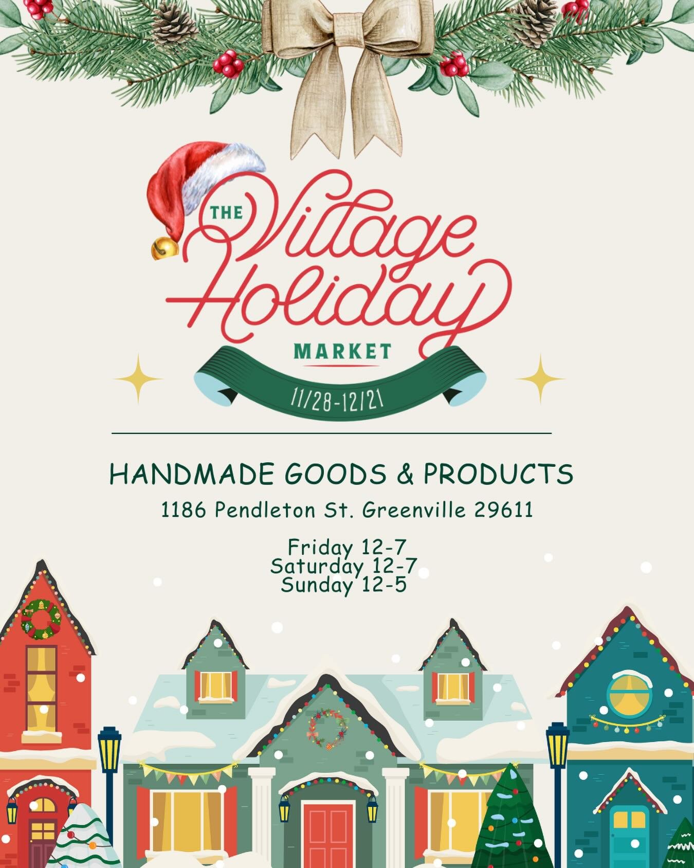 This weekend don&rsquo;t miss out! Come see us @villagewgvl Holiday Market. @robinsjustdessertssc and @vintagecrustbakingco will be waiting for you!
