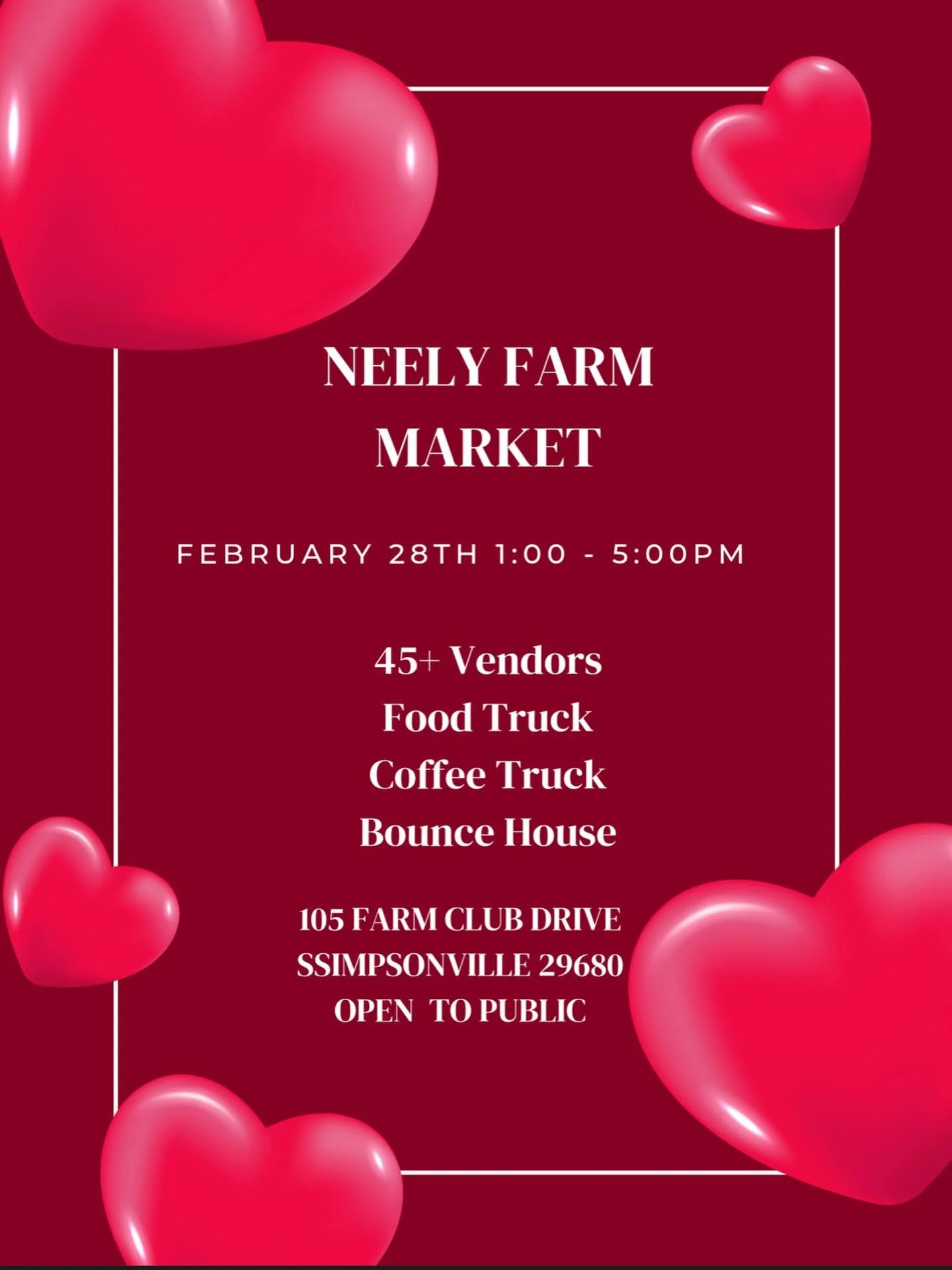 Come see us this Saturday 1-5 in Simpsonville at Neely Farm Market. We will have all the good stuff!