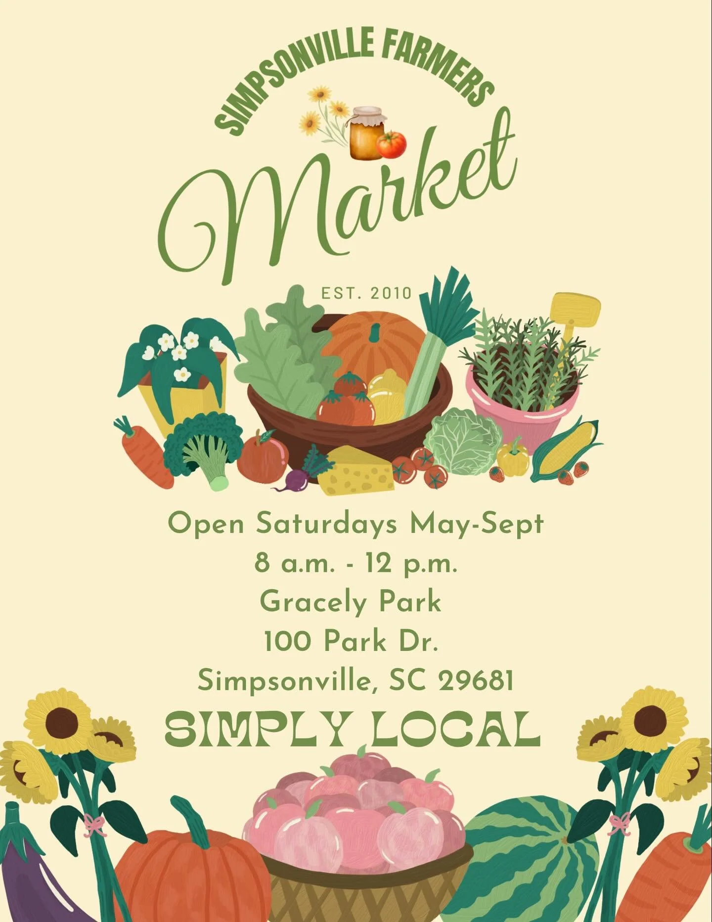 This Saturday we are in @simpsonvillemarket. We hope to see you there. It is supposed to be a beautiful day!