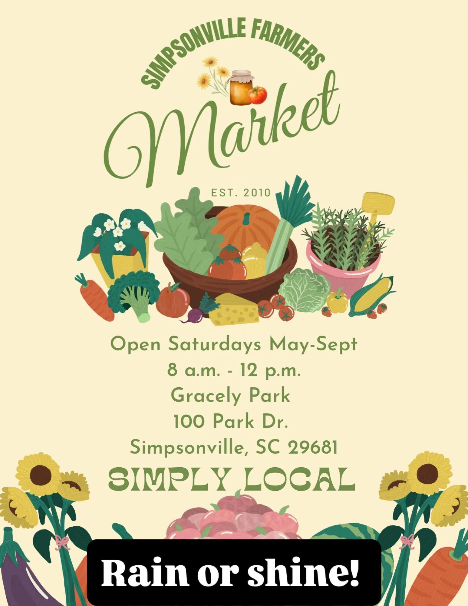 We will be at both markets rain or shine so come out and see us @simpsonvillemarket and @trfarmersmarket